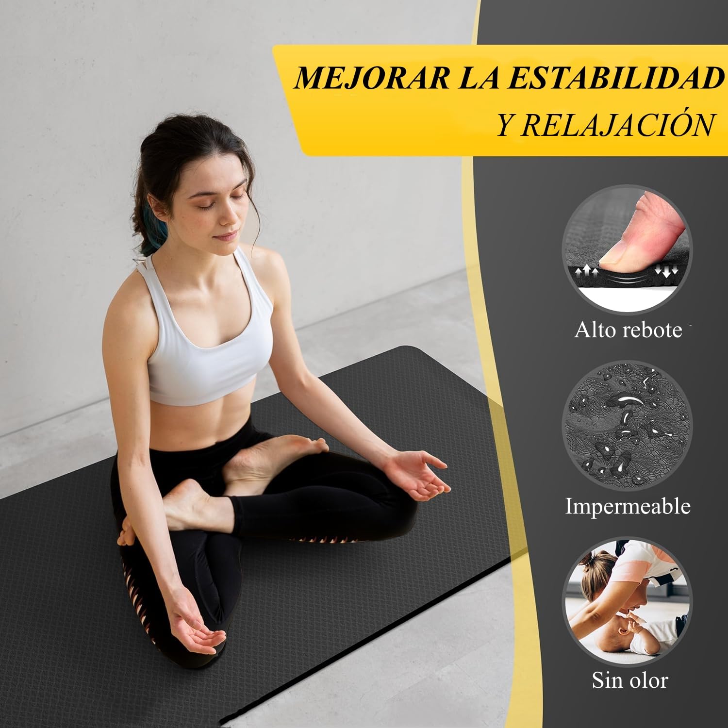 183 x 61CM Tapete de Yoga Antideslizante, Tapete para Ejercicio de Material TPE Ecológico, Portátil Esterilla para Yoga de 6mm Grosor, Tapete de Pilates Antiderrapante Grueso Mat de Ejercicio Gimnasio