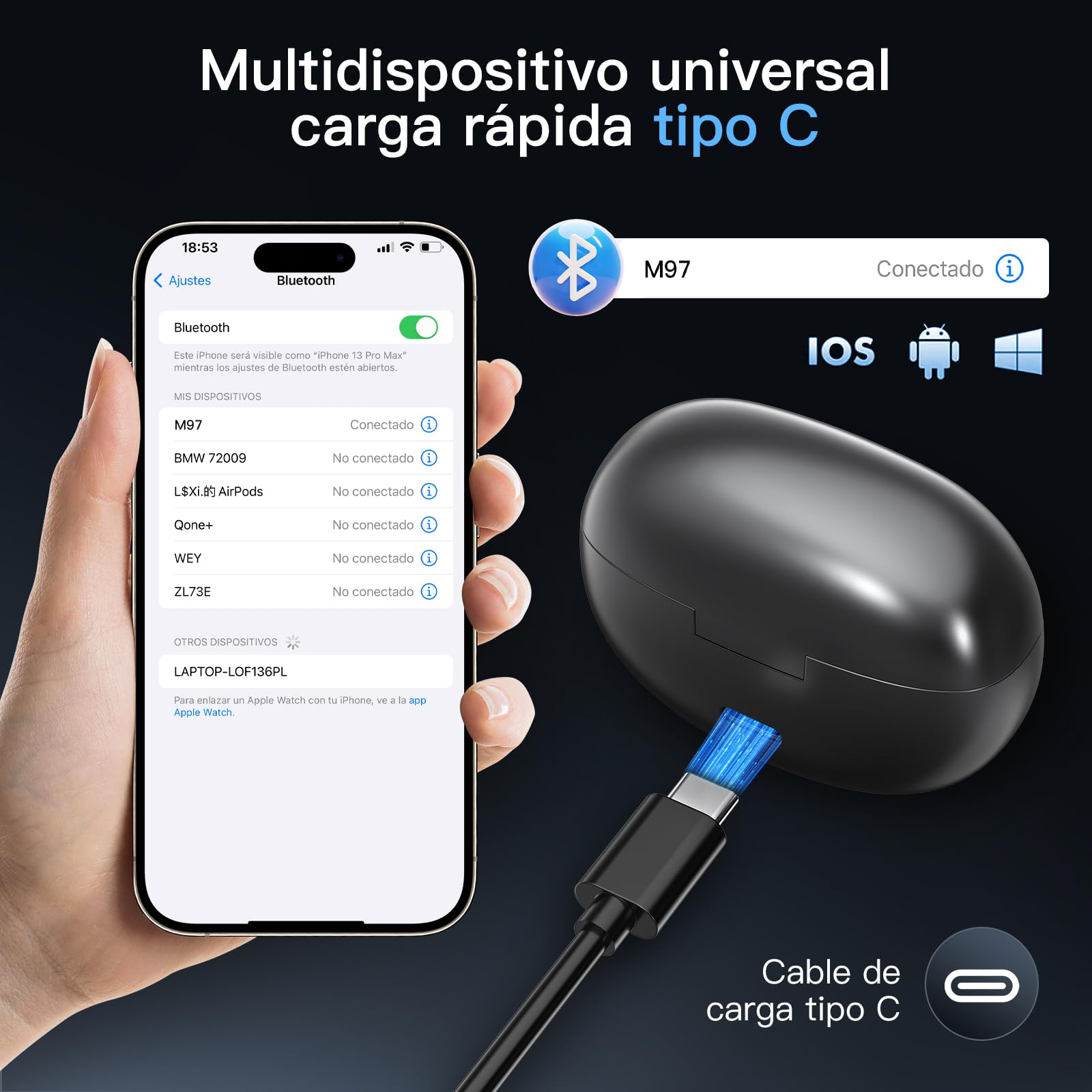 Audífonos Inalámbricos Bluetooth, Cancelación Ruido, Deportivos, Antisudor