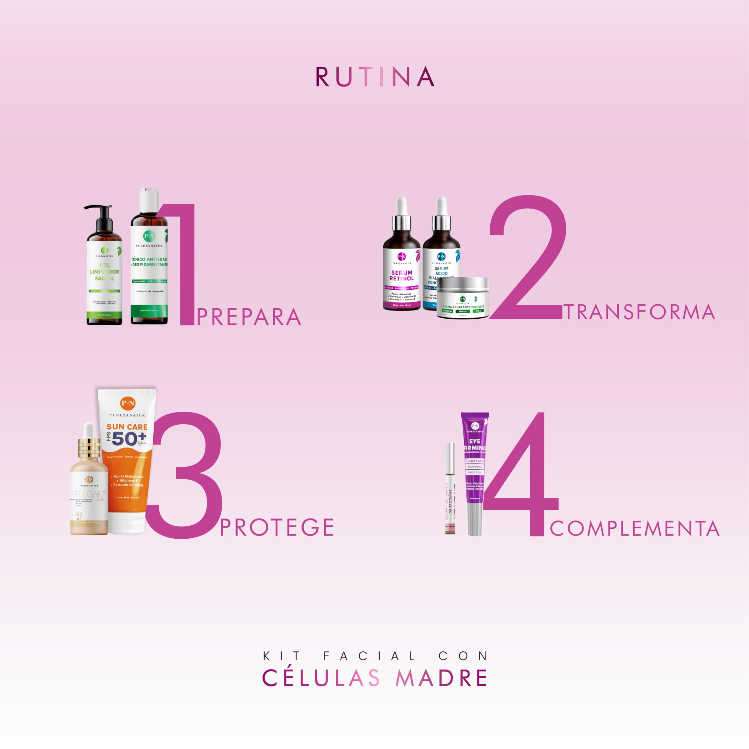 Kit Serum facial Acido Hialurónico, Vitamina C y Células Madre anti edad | Paquete completo de serum para el cuidado de la piel, hidratación y rejuvenecimiento (Kit AH + Celulas madre + Vit C)