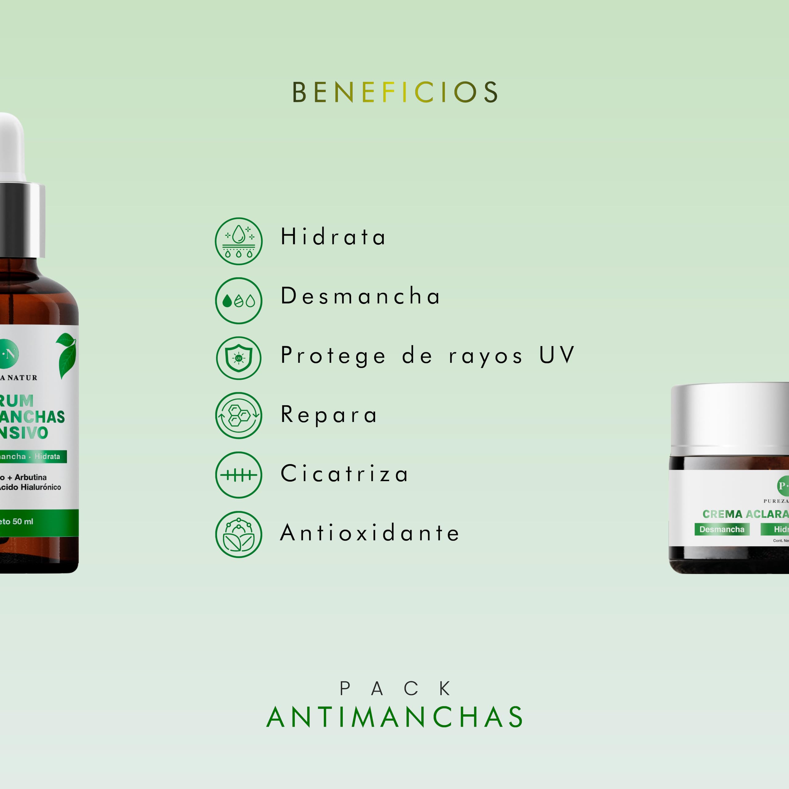 PUREZANATUR Pack Antimanchas Serum despigmentante y antimanchas intensivo + Crema aclarante | Paquete completo de serum para el cuidado de la piel, hidratación y rejuvenecimiento (Pack Antimanchas)