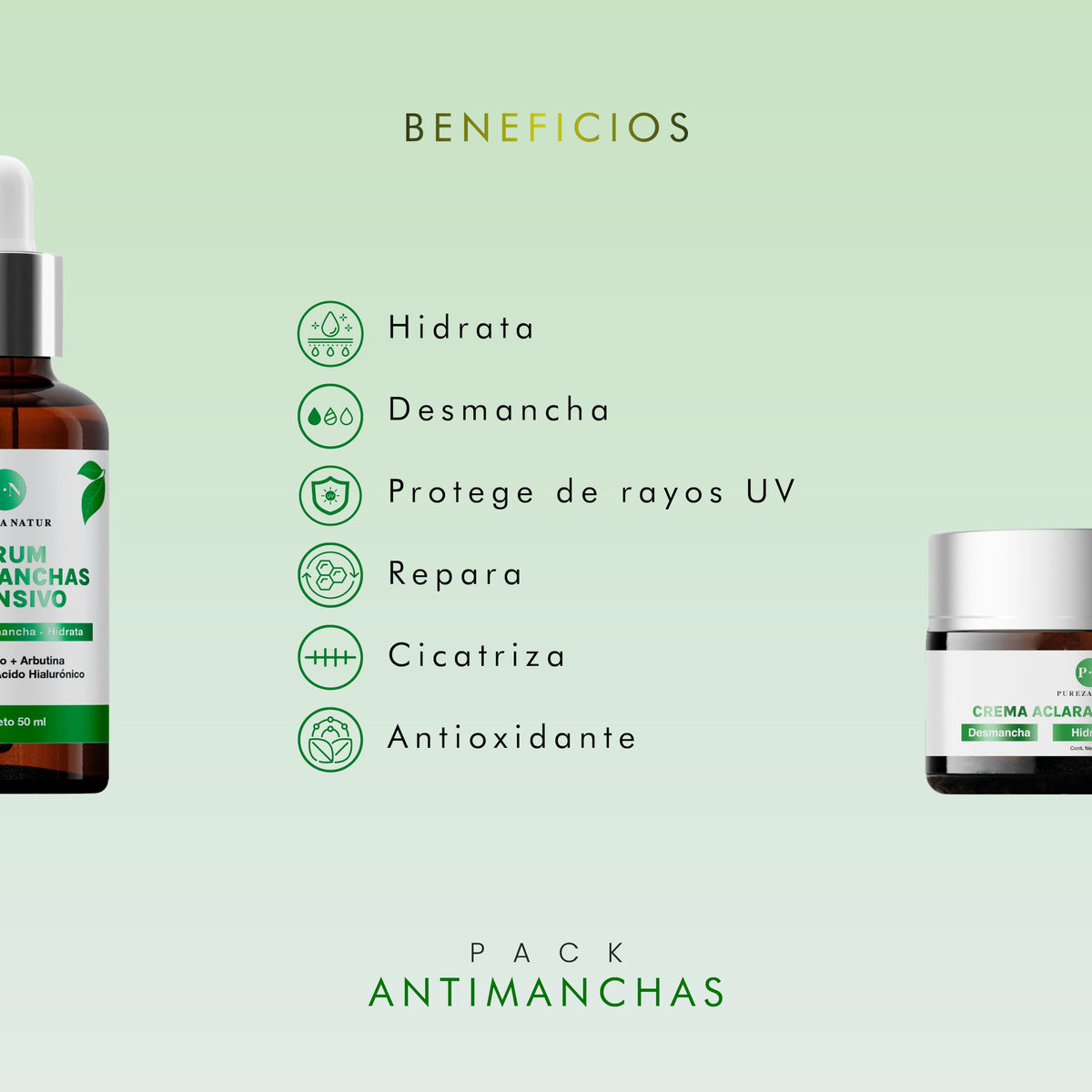 PUREZANATUR Pack Antimanchas Serum despigmentante y antimanchas intensivo + Crema aclarante | Paquete completo de serum para el cuidado de la piel, hidratación y rejuvenecimiento (Pack Antimanchas)