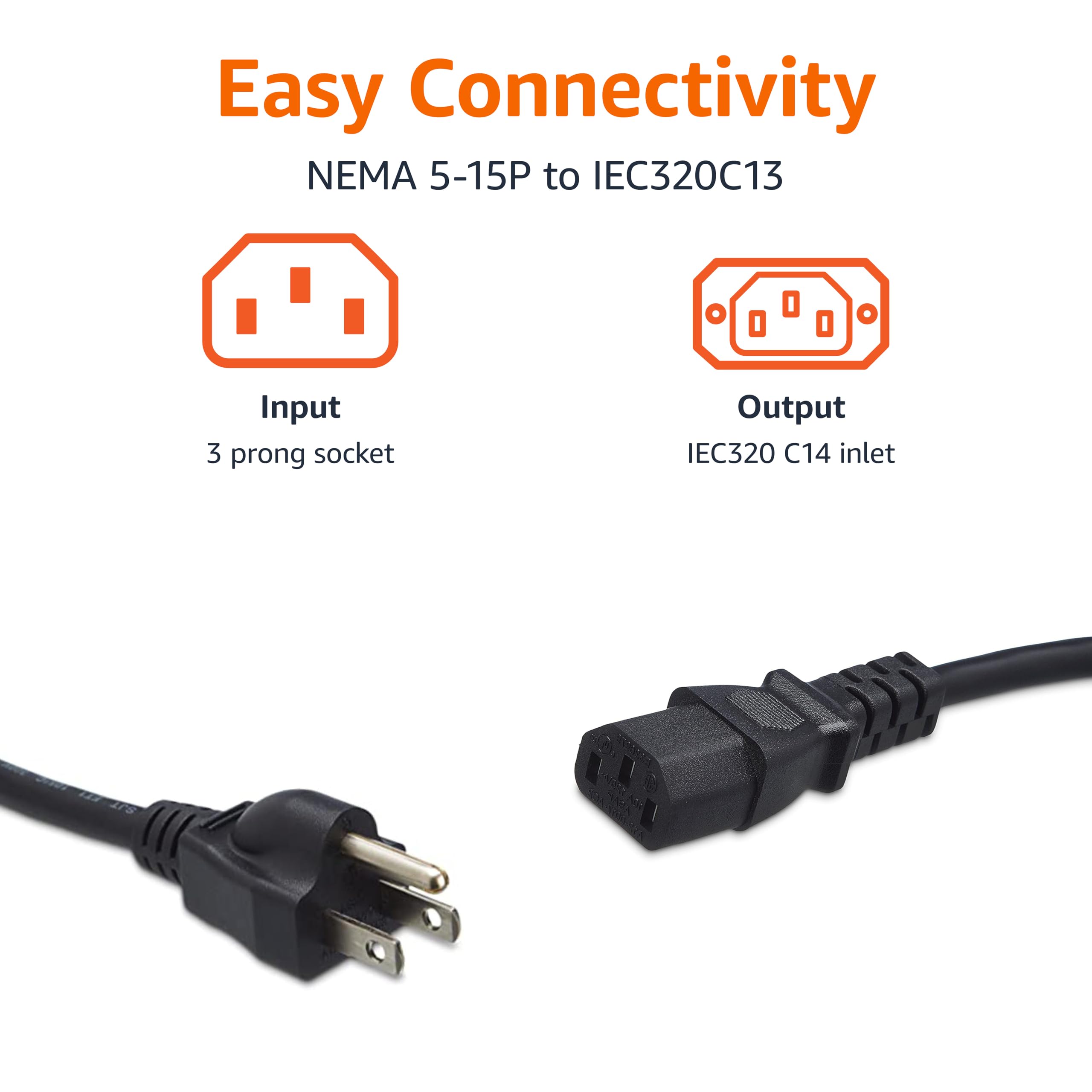 Amazon Basics - Cable de alimentación de repuesto para monitor de computadora, 12 pies, color negro