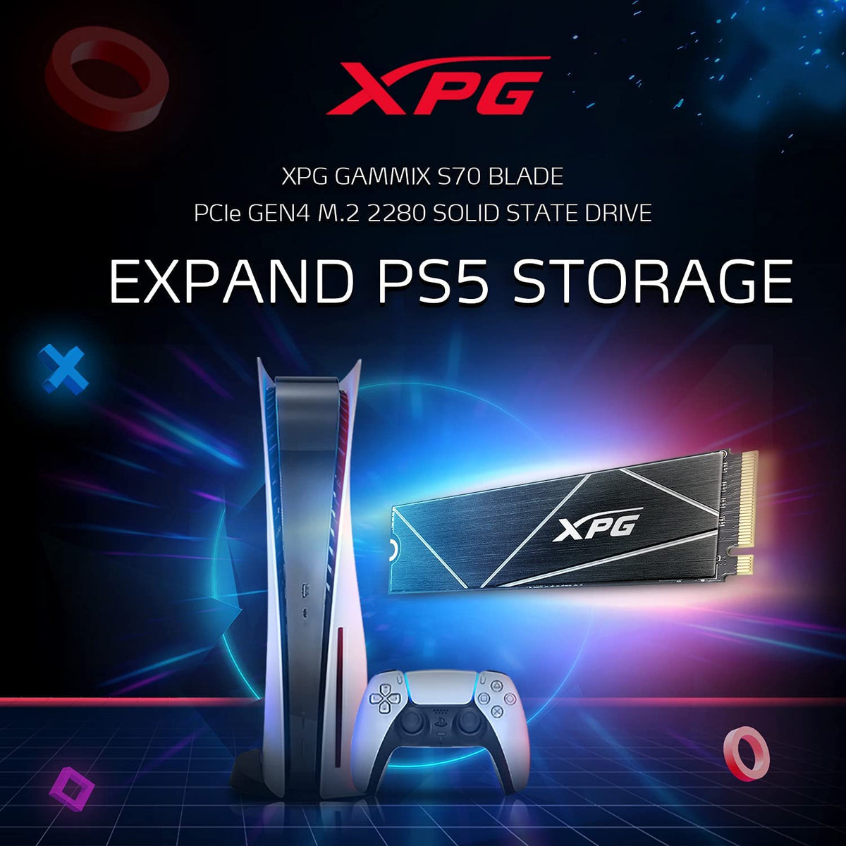 ADATA XPG GAMMIX S70 Blade, Unidad Estado Sólido SSD PCIe Gen4x4 M.2 2280, Rendimiento Lectura/Escritura 7400/6800 MB/s, 1TB (AGAMMIXS70B-1T-CS)