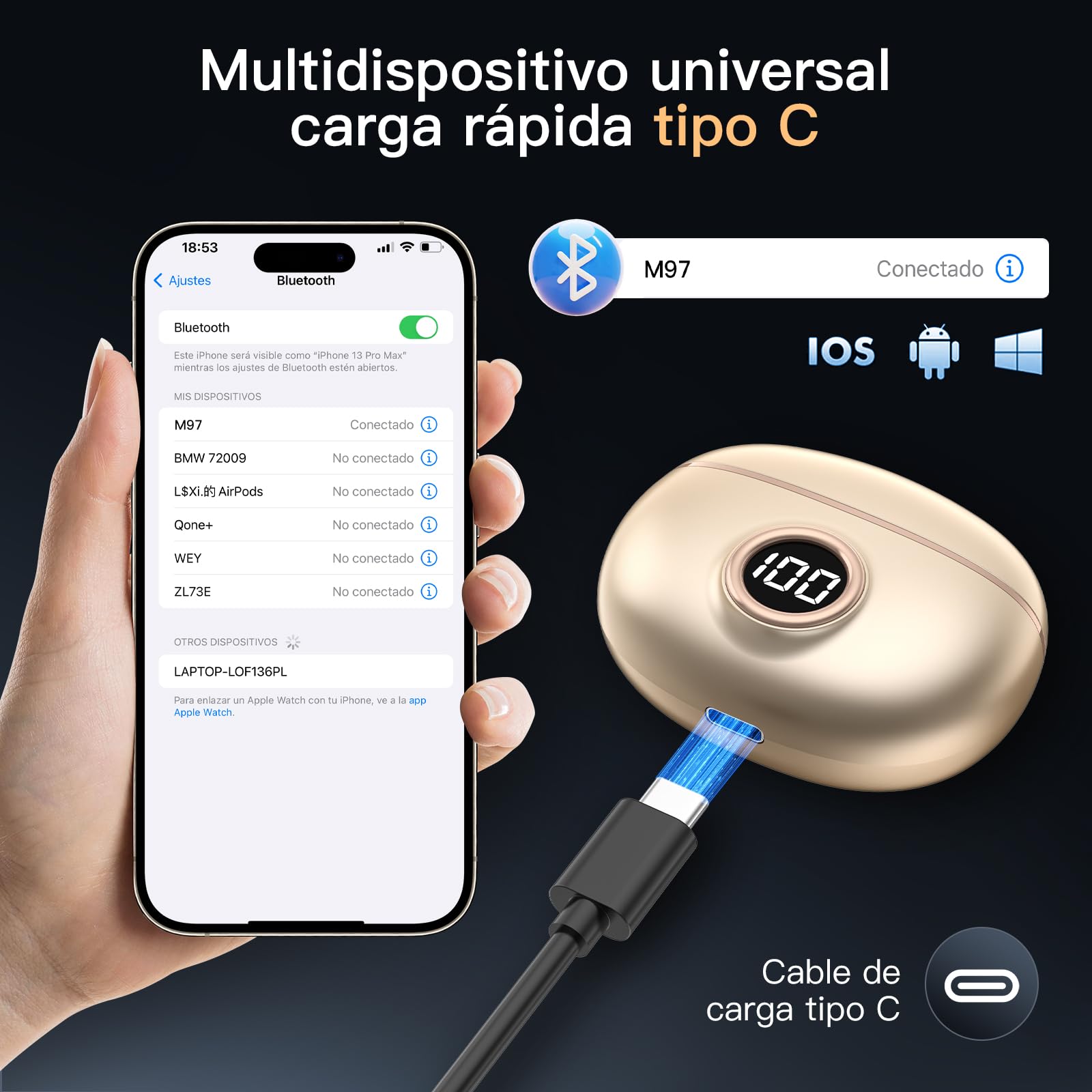 Audífonos Inalámbricos Bluetooth, Cancelación Ruido, Deportivos, Antisudor