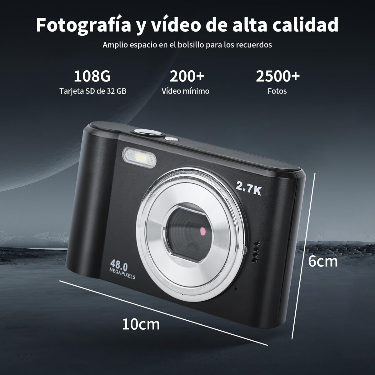 vantisan Cámara Digital, HD 1080P 48MP Cámara Vlogging, Cámara de Video con Tarjeta 32GB, Enfoque Automático con Zoom 8X, Disparo Continuo, Pantalla IPS de 2.4'', Mini Cámara para Niños y Niñas