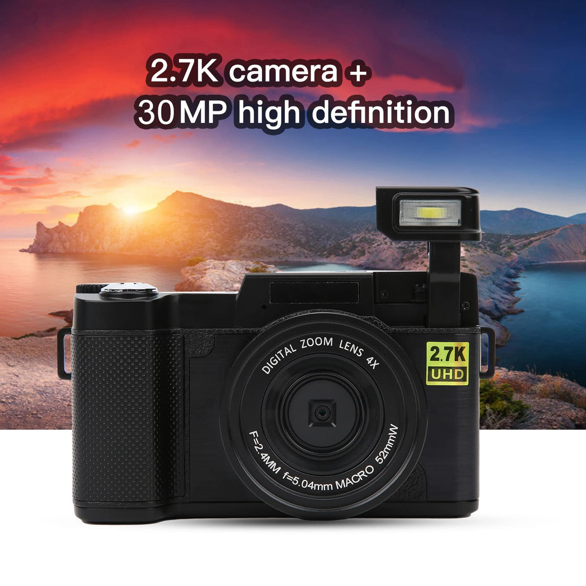 S erounder Cámara Digital SLR, Cámara Vlogging Full HD 2.7K, con Una Pantalla LCD Giratoria de 180 Grados y Giratoria de 3.0 Pulgadas, Cámara HD con Zoom de 48MP, Puerto USB, Batería de 800mAh