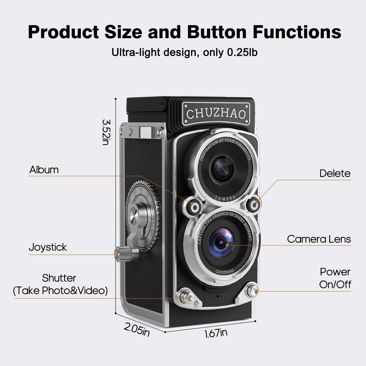 CHUZHAO - Mini cámara digital clásico, estilo TLR portátil con punta y disparo, bolsillo pequeño compacto 1080P FHD Video 12MP Autofocus Vlogging Cámara con tarjeta de 16 GB para principiantes,