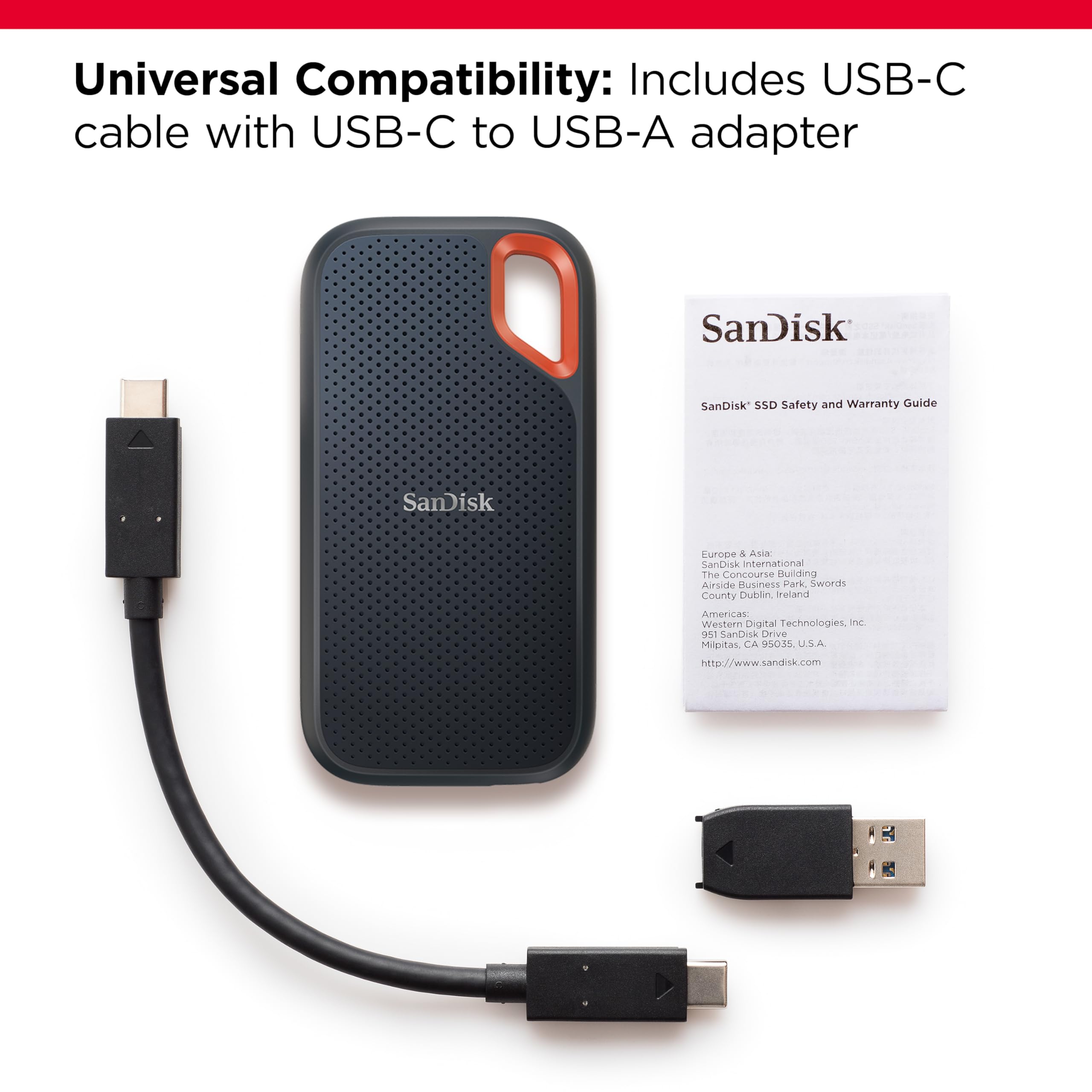 SanDisk SSD portátil Extreme de 8 TB - hasta 1050 MB/s, USB-C, USB 3.2 Gen 2, IP65 Resistencia al Agua y al Polvo, Firmware actualizado, Unidad Externa de Estado sólido - SDSSDE61-8T00-G25
