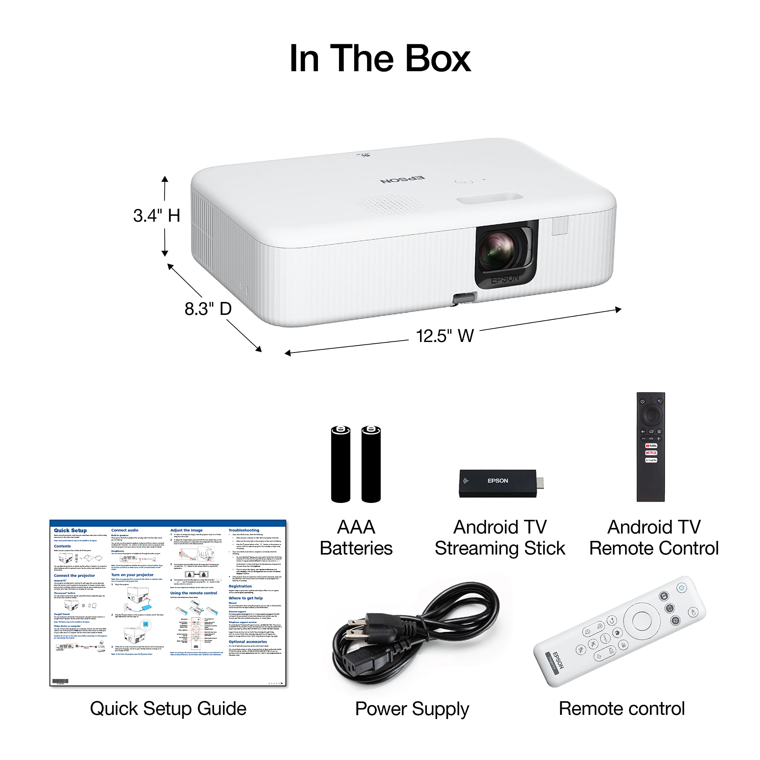 Epson EpiqVision Flex CO-FH02 Proyector portátil de transmisión inteligente Full HD 1080p, 3 chips 3LCD, 3.000 lúmenes en color/brillo blanco, Android TV, Bluetooth, altavoz de 5 W, entretenimiento en