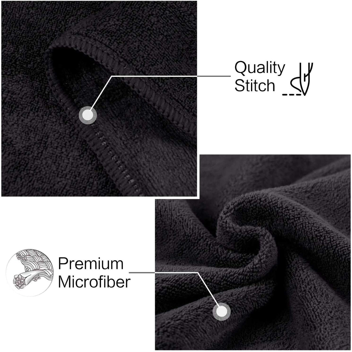 LÍMITE-MX 3 Toallas Deportivas de Microfibra,Toalla Microfibra Secado Rápido,Toallas de Viaje Portátiles Absorbentes y de Secado Rápido,Toalla Deportiva para Playa,Natación,Yoga,Gimnasio,Camping,Negro