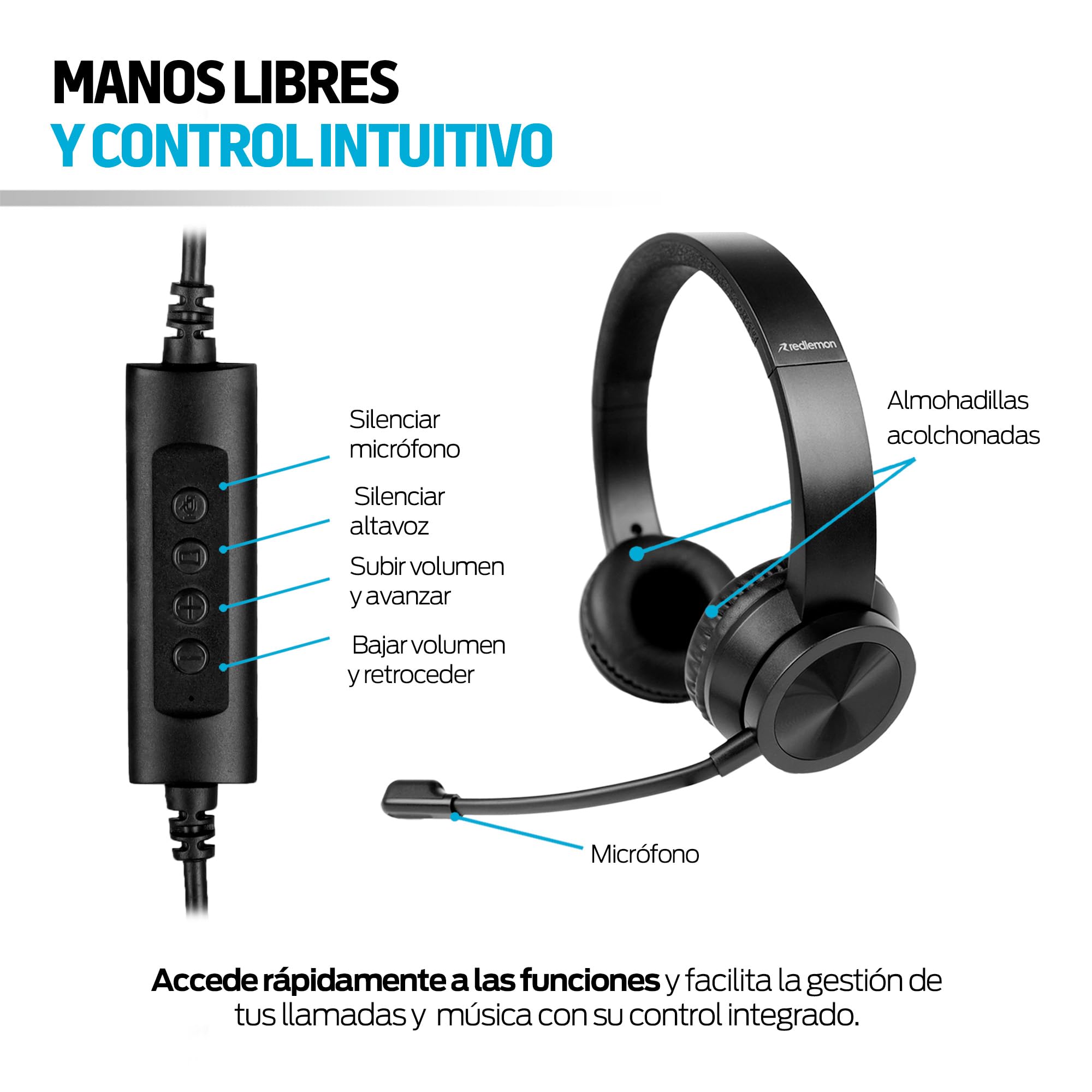 Redlemon Audífonos Alámbricos de Diadema USB con Micrófono Tipo Call Center