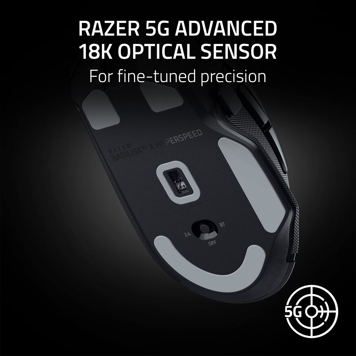 Razer Basilisk V3 X HyperSpeed mouse inalámbrico personalizable para juegos: interruptores mecánicos Gen-2-5G Sensor óptico avanzado de 18 K - Chroma RGB - 9 controles programables - Negro clásico