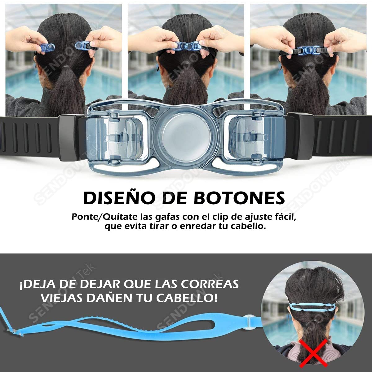 Sendowtek Gafas de Natación 5 en 1 Anteojos de Natación Incluye Gafas con Protección UV Lentes, Gorro de Natación, Auriculares y Clips para la Nariz, Bolsa de Natación para Hombres, Mujeres y Niños