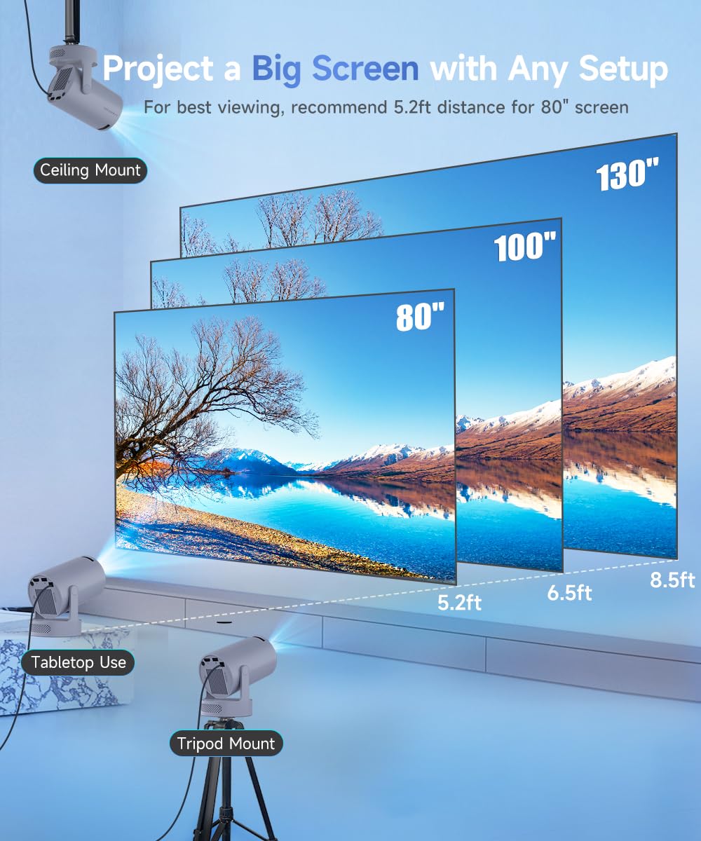 Magcubic 【Actualización 2025】 HY300PRO+, miniproyector portátil 4K con WiFi 6 y Bluetooth 5.4, Altavoz Soundbass de 5 W, Control Remoto por Voz, rotación de 180°, aplicación integrada (Gris)