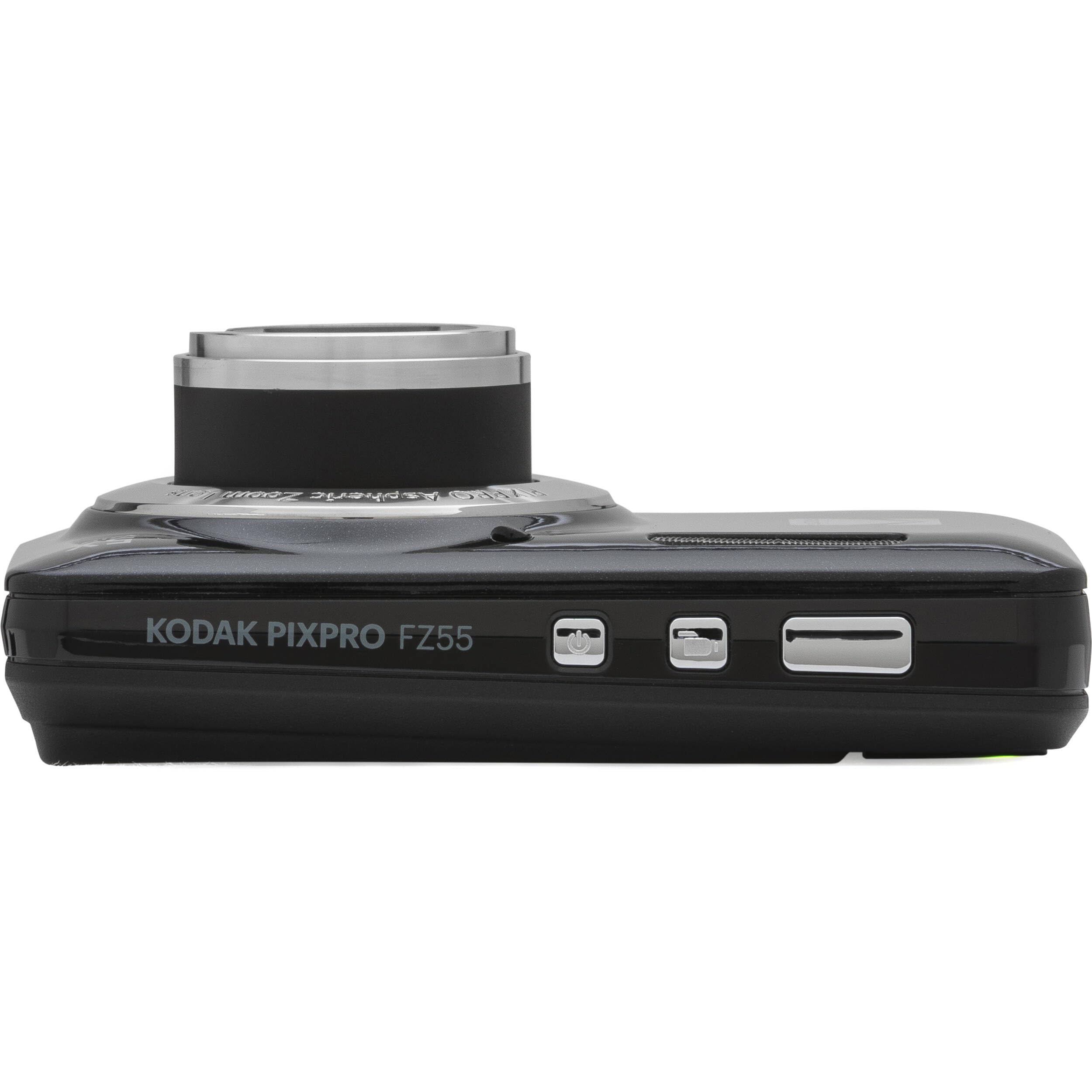 Kodak PIXPRO FZ55 - Cámara digital negra de 16 MP, zoom óptico de 5 x 28 mm, gran angular 1080P, cámara LCD Full HD de 2,7 pulgadas, tarjeta y lector de 64 GB, funda + portafolios de memoria + trípode