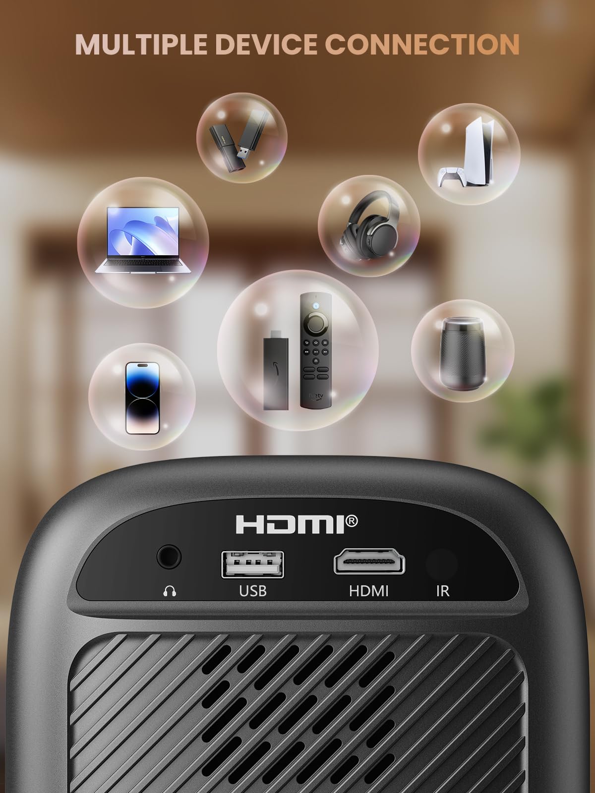 Groview [Mini proyector, proyector portátil Totalmente Sellado con Bluetooth, 75% de Zoom y bajo Nivel de Ruido, proyector de películas para teléfono/portátil/palillo/HDMI/USB