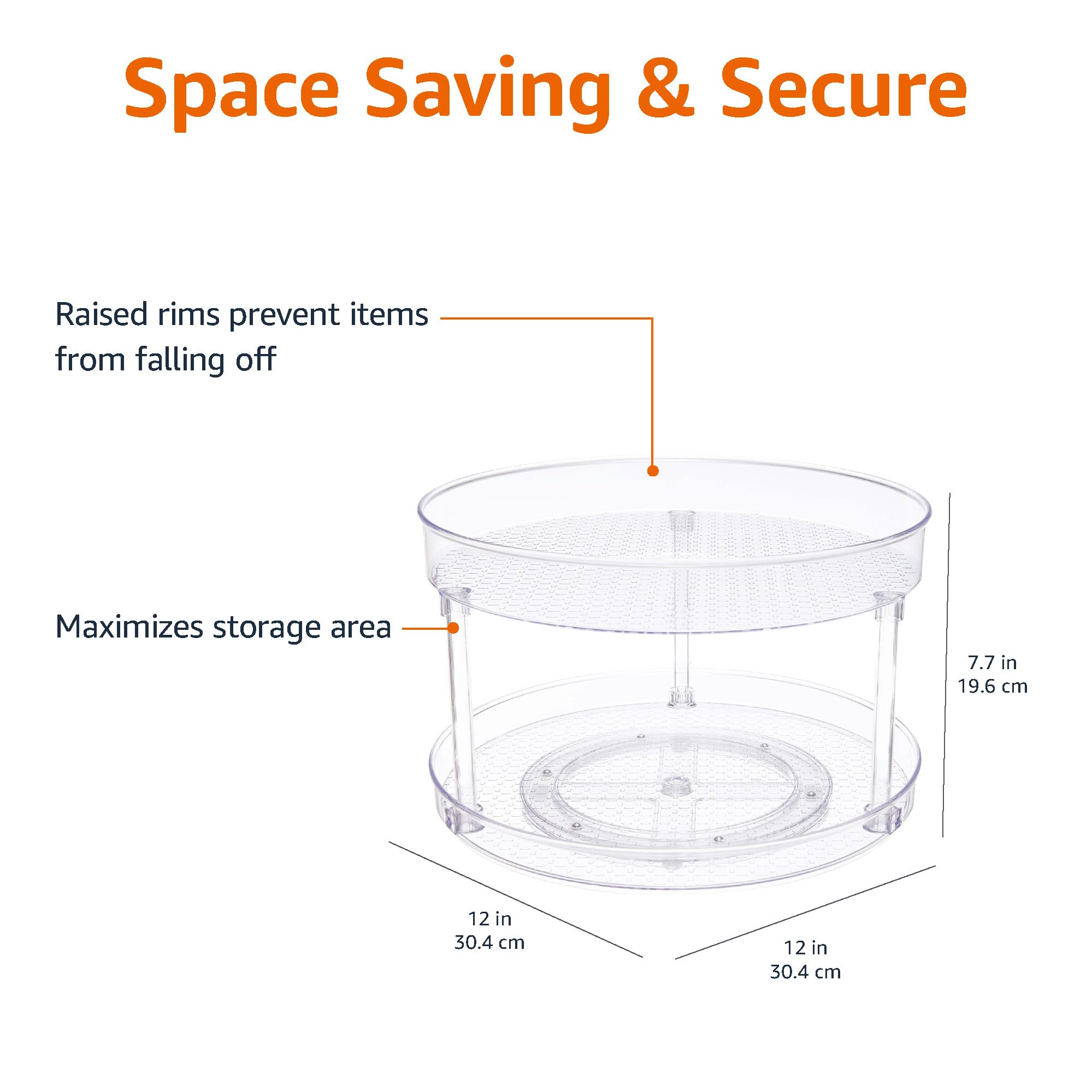 Amazon Basics Organizador de charolas giratorias Lazy Susan de 2 Niveles, 23 cm de diámetro, Paquete de 2, Transparente