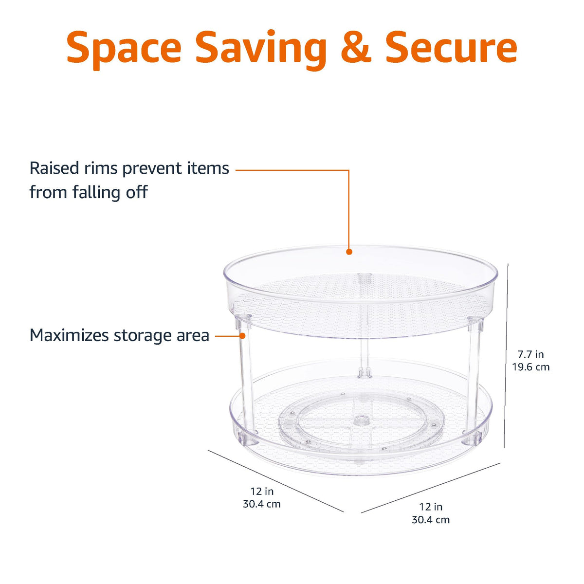 Amazon Basics Organizador de charolas giratorias Lazy Susan de 2 Niveles, 23 cm de diámetro, Paquete de 2, Transparente