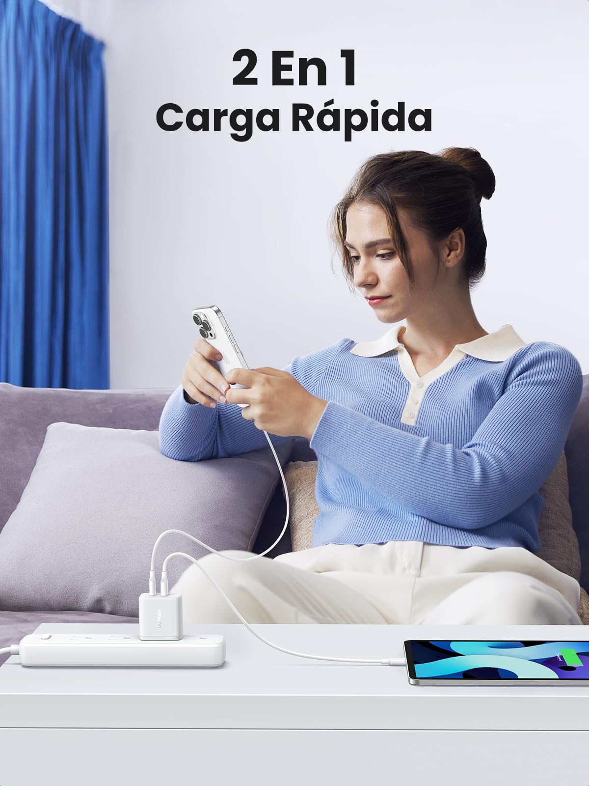 UGREEN 2 Unidades 20W Cargador Tipo USB C Carga Rápida, Rapido PD+QC Dos Puertos Compatible con iPhone 16 15 Pro Max, 14, 13, 12, iPad, Galaxy S24, S23, Pixel 9