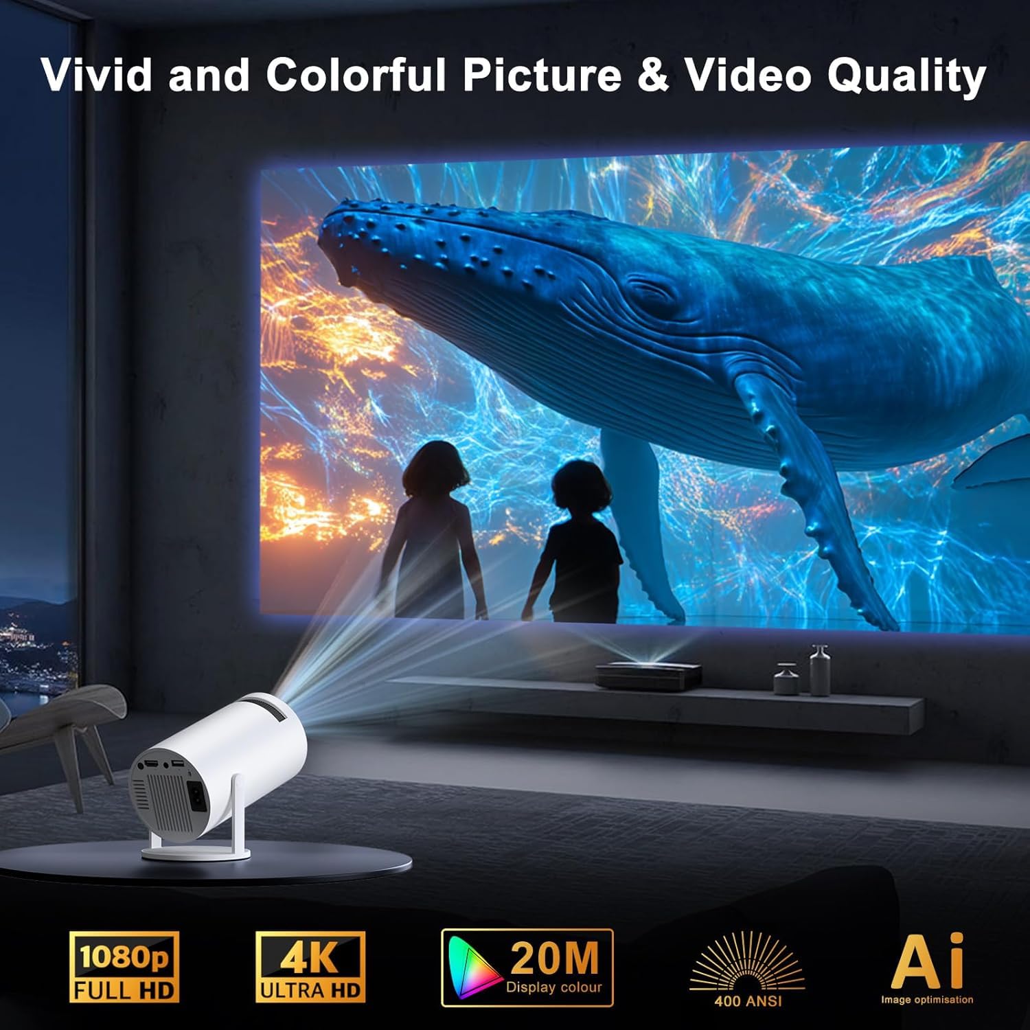 LXJADAP Mini Proyector Portatil 2026, Proyector 4K, 250ANSI/10000 lúmenes