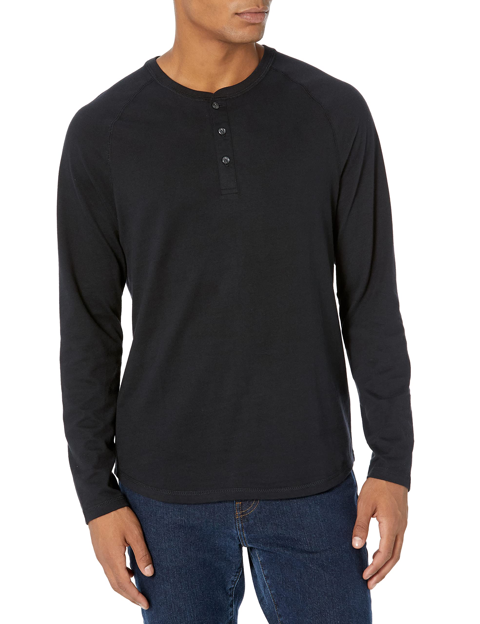 Amazon Essentials - Camisa Henley de manga larga para hombre, ajuste regular, color negro, talla XL