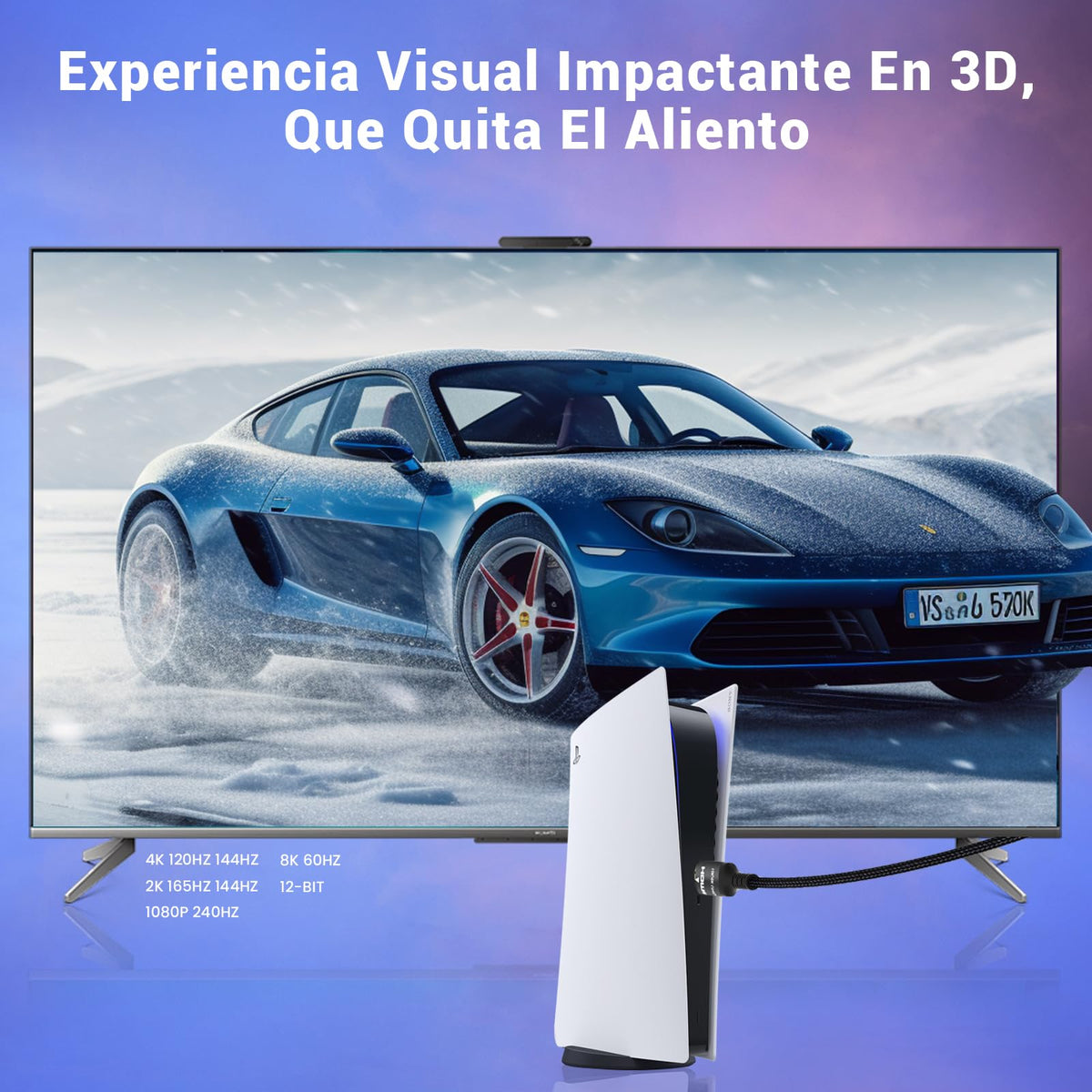 Etseinri 10K 8K 4K Cable HDMI 2.1 48Gbps 2M, Certificado 8K@60Hz 4K@120Hz 144Hz Ultra Alta Velocidad HDMI 0.01ms Juego Trenzado Cable, eARC HDCP 2.3 Compatible para HDTV/PS5 X-Box/SoundBar/Blu-ray
