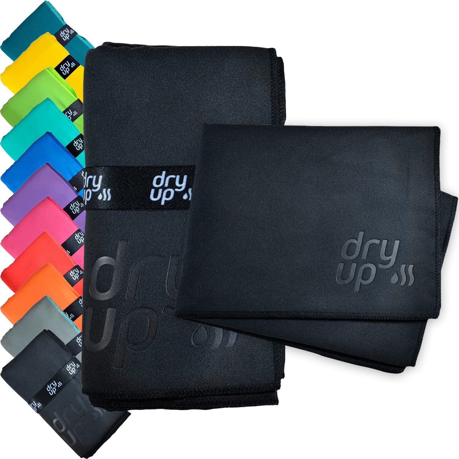 DRYME Toalla Premium de Microfibra Deportiva Ultra Absorbente Secado Rápido Ligera y Portatil para Gym Natación Yoga Playa Diferentes Modelos y Tamaños (Negro, Chica (60 x 38 cm))