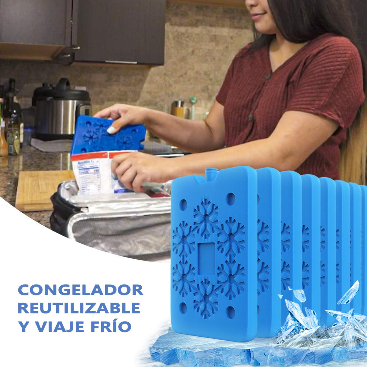 TYWGZVZ Paquete de 8 Hielos Reutilizables para Lonchera, Bolsa de Hielo Ultra Delgada para Hielera, Talla XL, Azul, ¡Mantiene LOS Alimentos FRÍOS por MÁS Tiempo!
