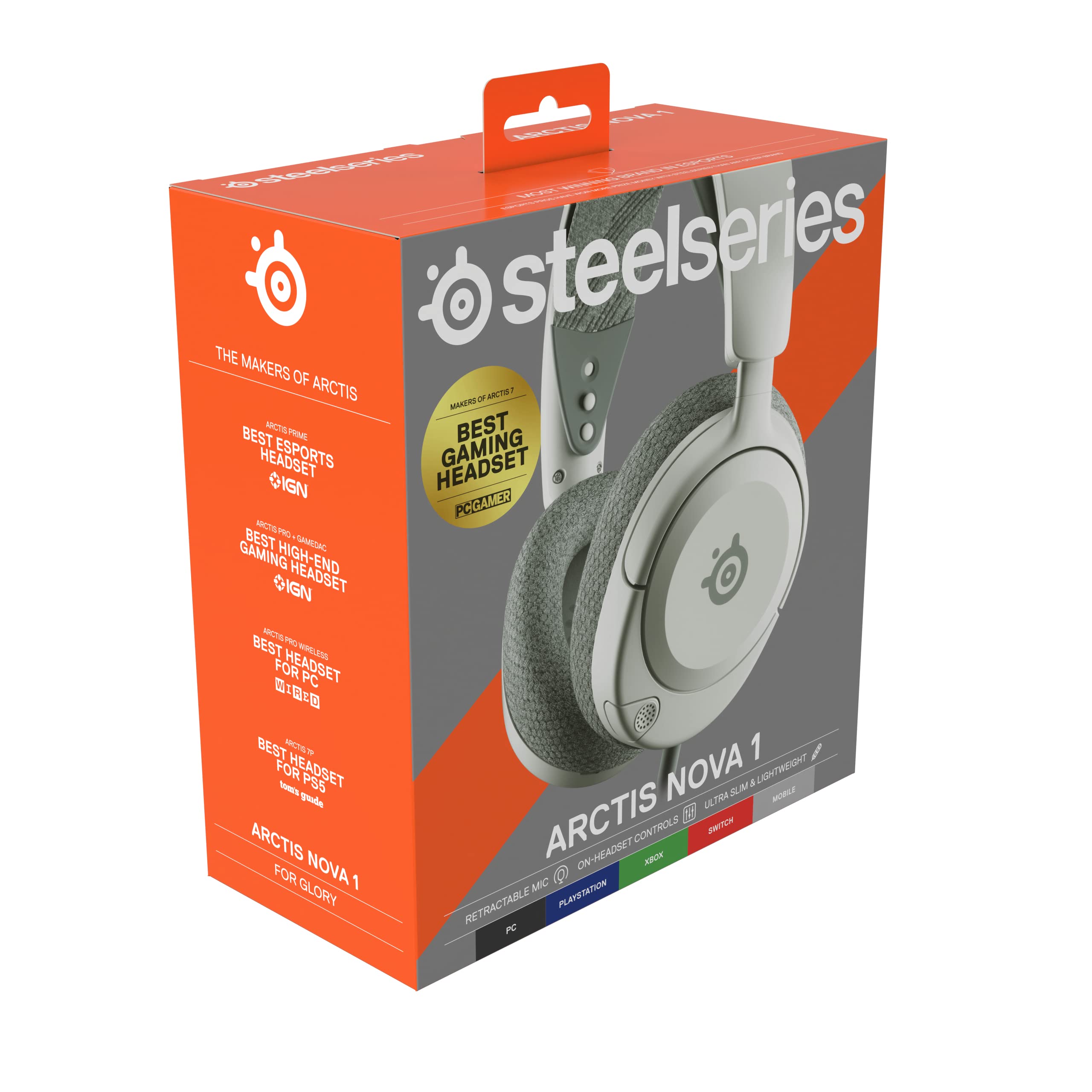 SteelSeries Nuevos Auriculares para Juegos multisistema Arctis Nova 1 — Controladores Hi-Fi — Audio Espacial de 360° — Micrófono con cancelación de Ruido — PC, PS5/PS4, Switch, Xbox - Blanco