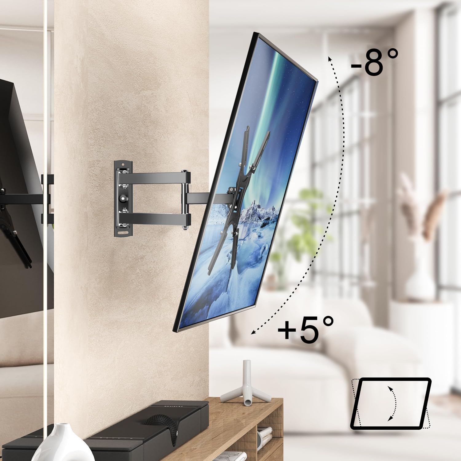 ZENSUKYE Soporte de Pared de TV Giratorio y Inclinable, Soporte TV de Pared Pantallas de 14-60 Pulgadas, Soporte Monitor Brazo Extensible 150-450mm, Carga hasta 30kg, MAX VESA 400x400mm