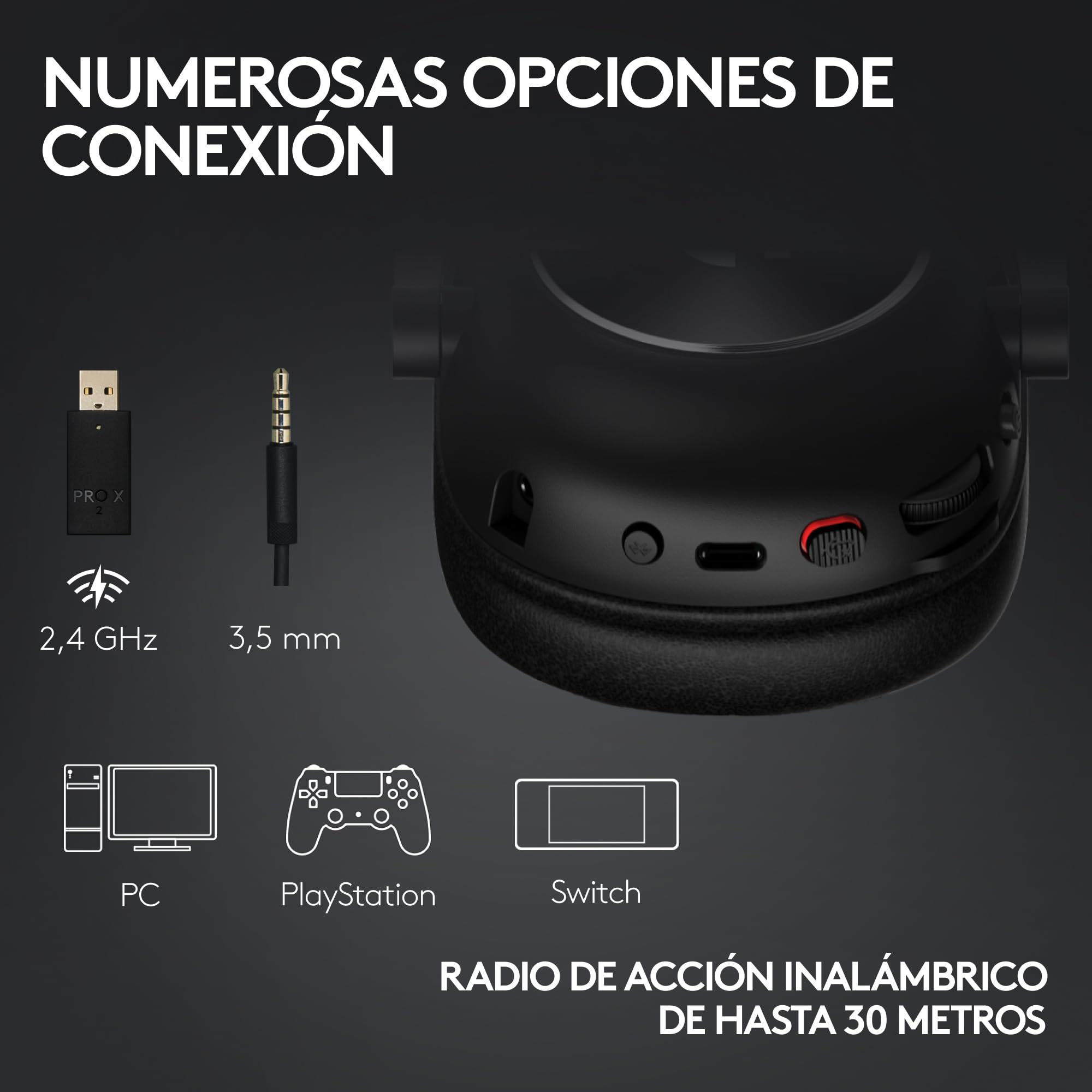 Logitech G Pro X 2 Lightspeed Audífonos Inalámbricos Gamer, Mic. Brazo Desmontable, Grafeno de 50 mm, DTS:X 2.0, Sonido Envolvente 7.1, Bluetooth/USB/Cable Aux. de 3.5 mm, Color Blanco