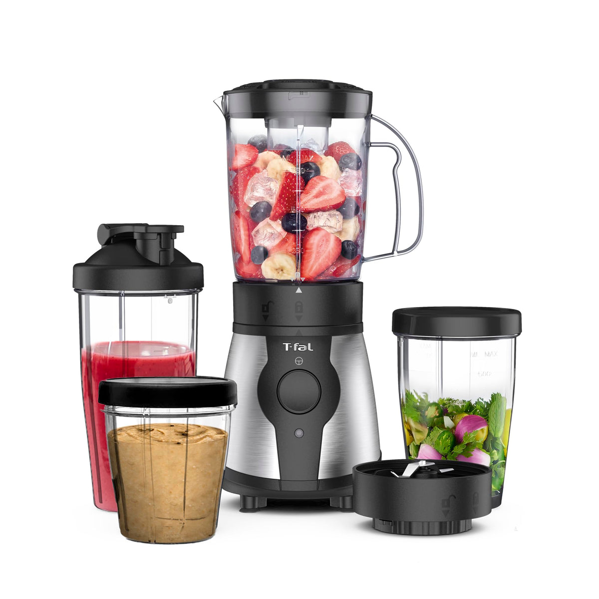 T-fal Mini Procesador de Alimentos/Licuadora Actimix, obtén resultados saludables y nutritivos todo el tiempo por sus múltiples funciones, simplificado a un botón, capacidad de 750 ml BL1BKDMX