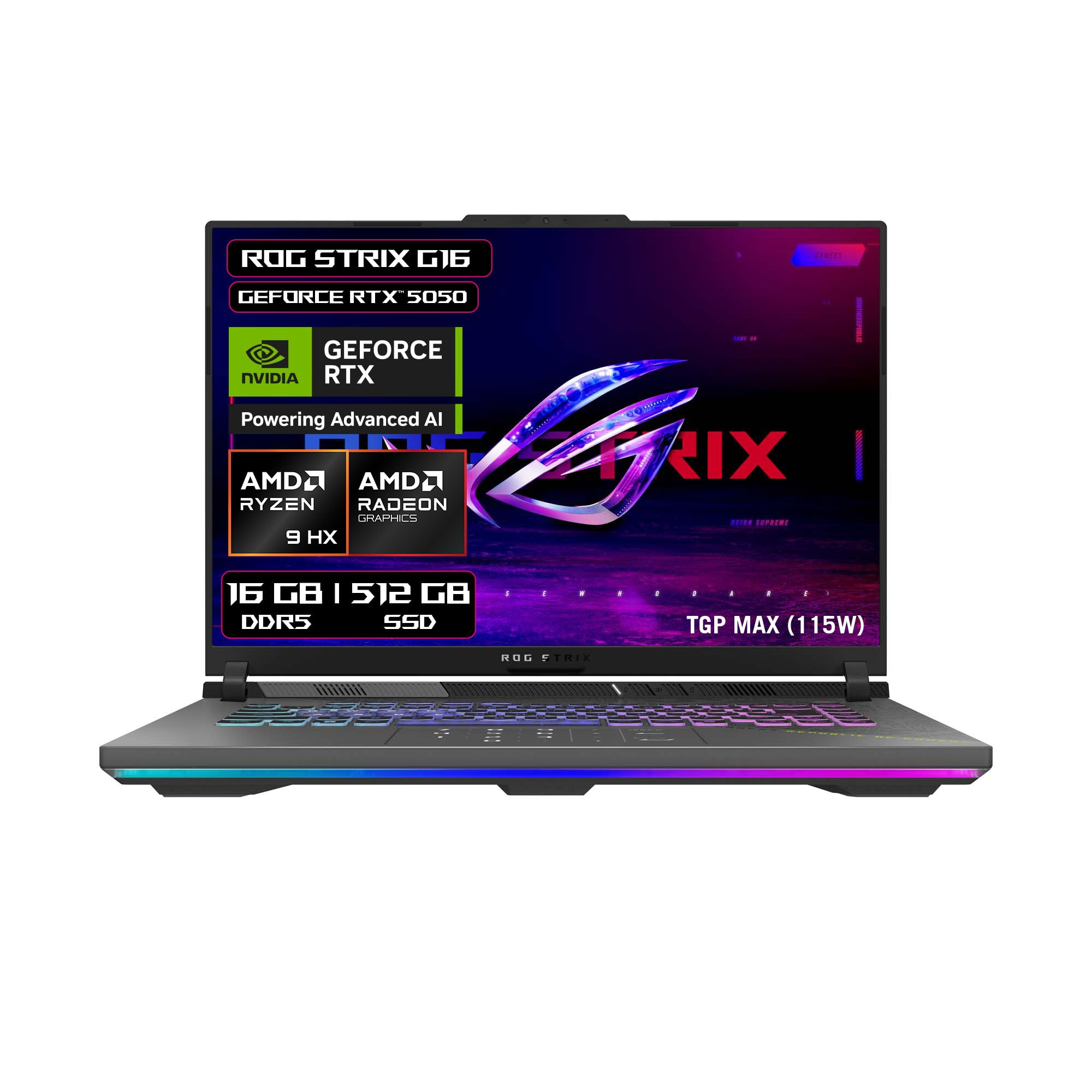ASUS ROG Strix G16 AMD Ryzen™ 9 8940HX/NVIDIA® GeForce RTX™ 5050/ 16GB/ 512GB SSD/Teclado Retroiluminado de 4 Zonas/Garantia con la Marca en Mexico