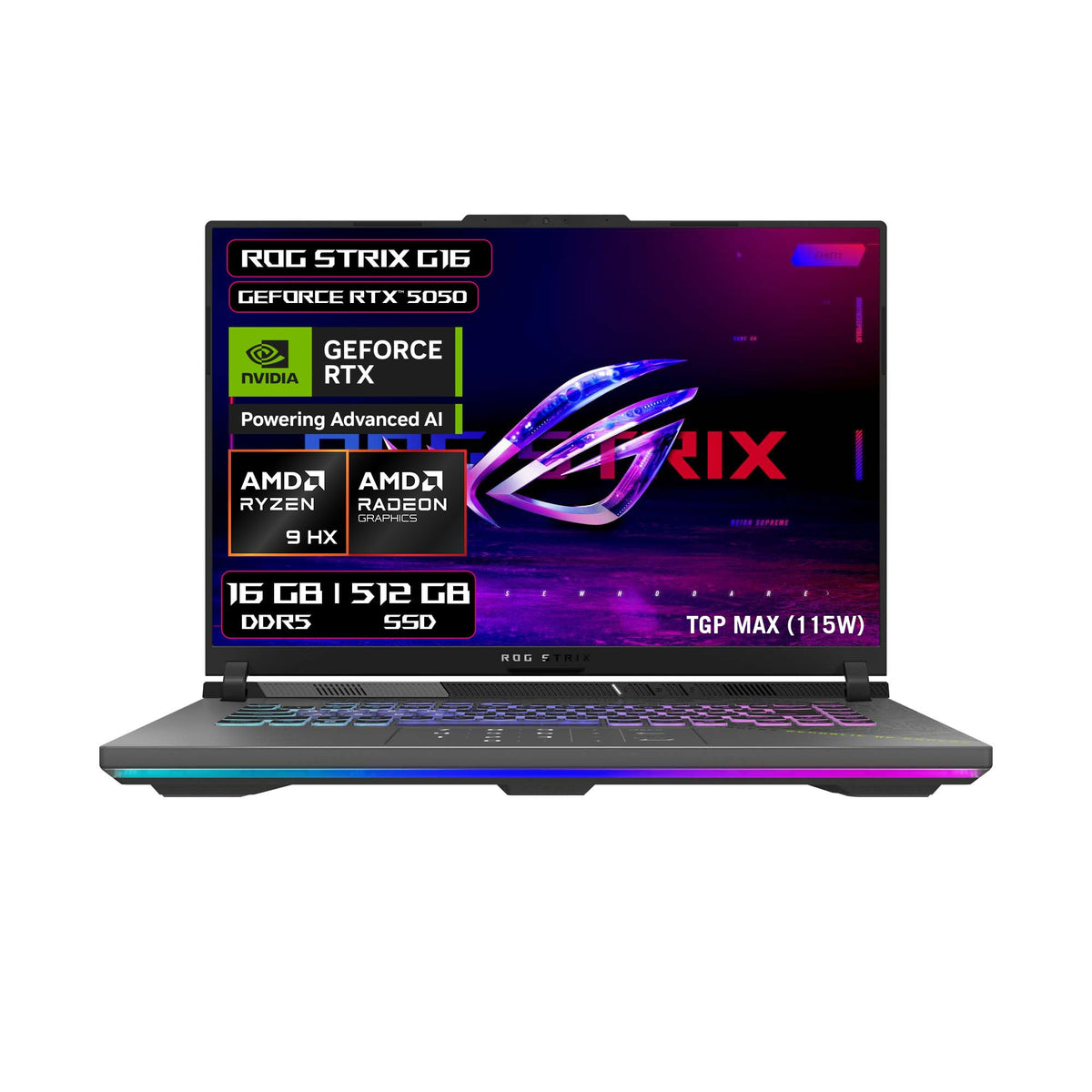ASUS ROG Strix G16 AMD Ryzen™ 9 8940HX/NVIDIA® GeForce RTX™ 5050/ 16GB/ 512GB SSD/Teclado Retroiluminado de 4 Zonas/Garantia con la Marca en Mexico