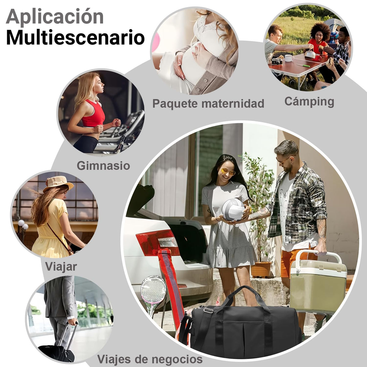 Dry Wet Bolsa de gimnasio deportiva con bolsillo separado, bolsa de lona con compartimento para zapatos, bolsa de viaje, entrenamiento, natación, yoga para mujeres y hombres (negro)