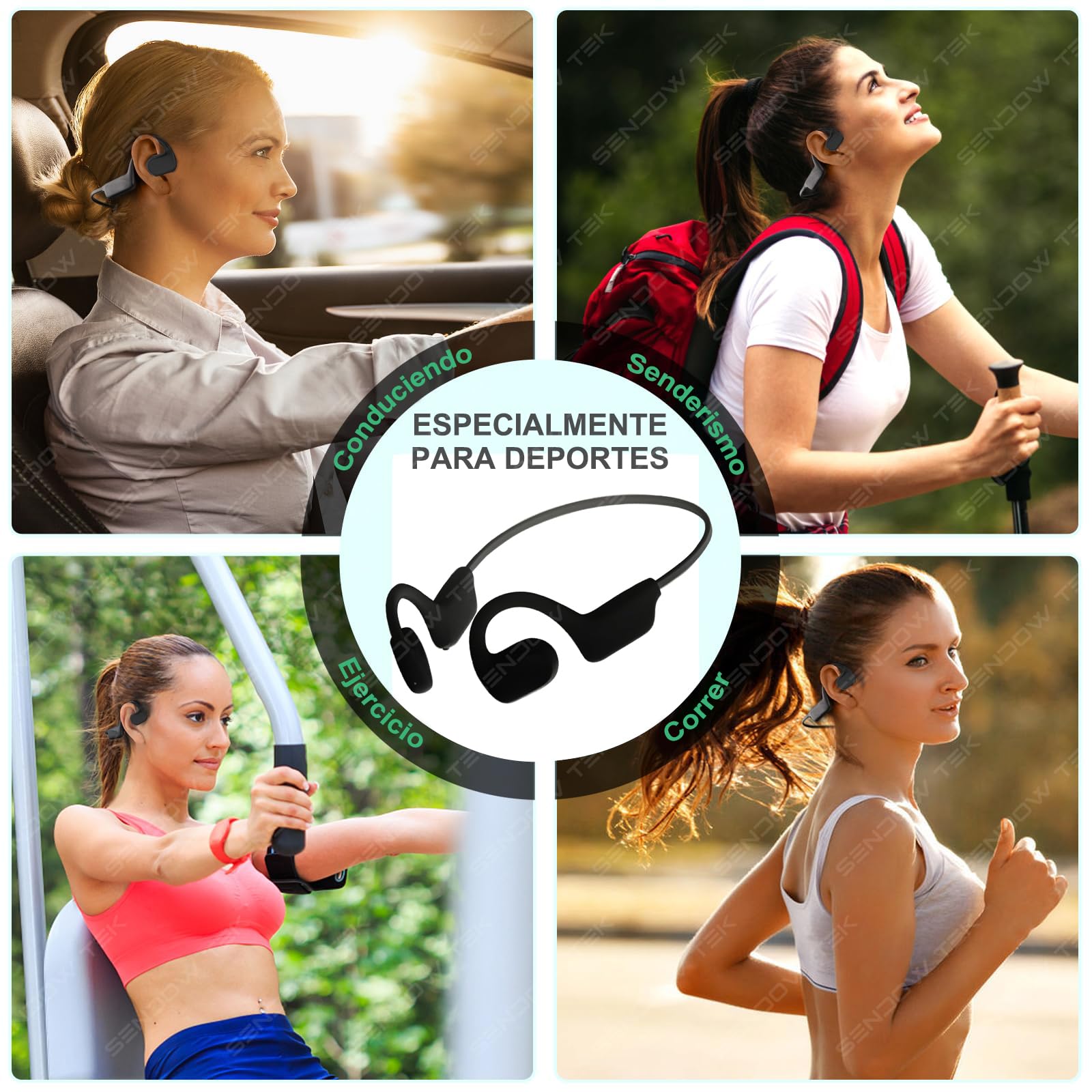 Sendowtek Auriculares de Conducción de Aire Inalámbricos Audífonos Inalámbricos Bluetooth 5.2 Auriculares Inalámbricos Impermeables IPX5 Open-Ear Headphones para Carrera, Deportes y Ejercicio (Negro)