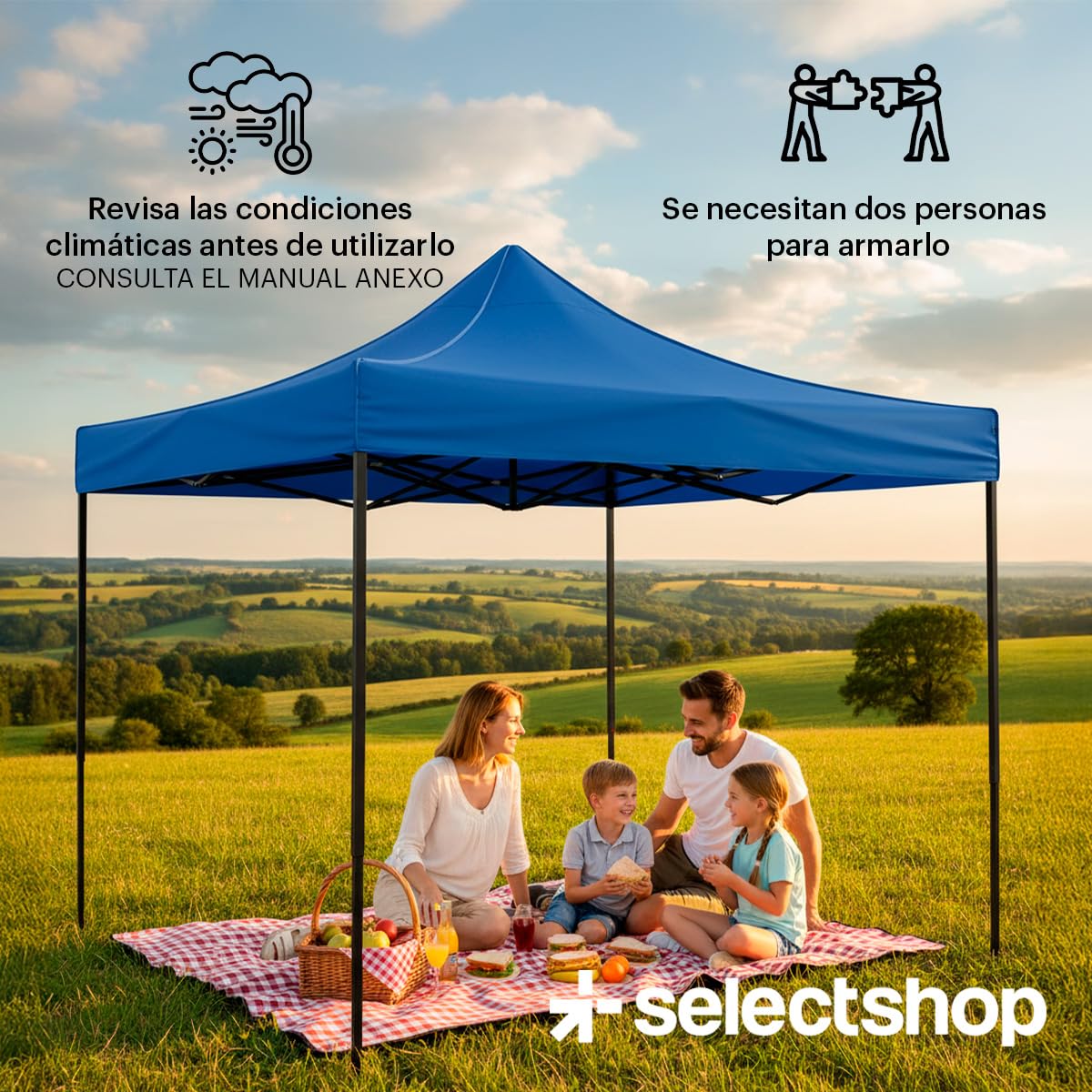 SELECTSHOP Carpa Toldo 3x3M Reforzado Plegable Impermeable Facil Armado Y Transporte para Jardín Casa Exterior Uso Rudo Acero Lona (Azul)