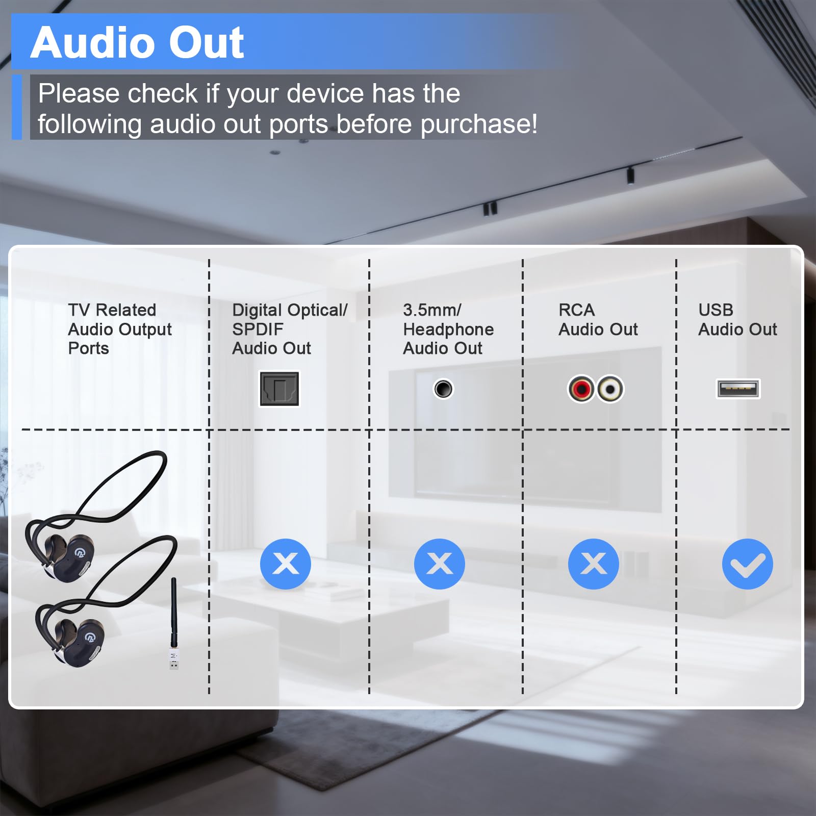 eYotto - Paquete de 2 auriculares inalámbricos para ver televisión, control de volumen personal, auriculares inalámbricos con transmisor USB para personas mayores y con problemas de audición, conexión