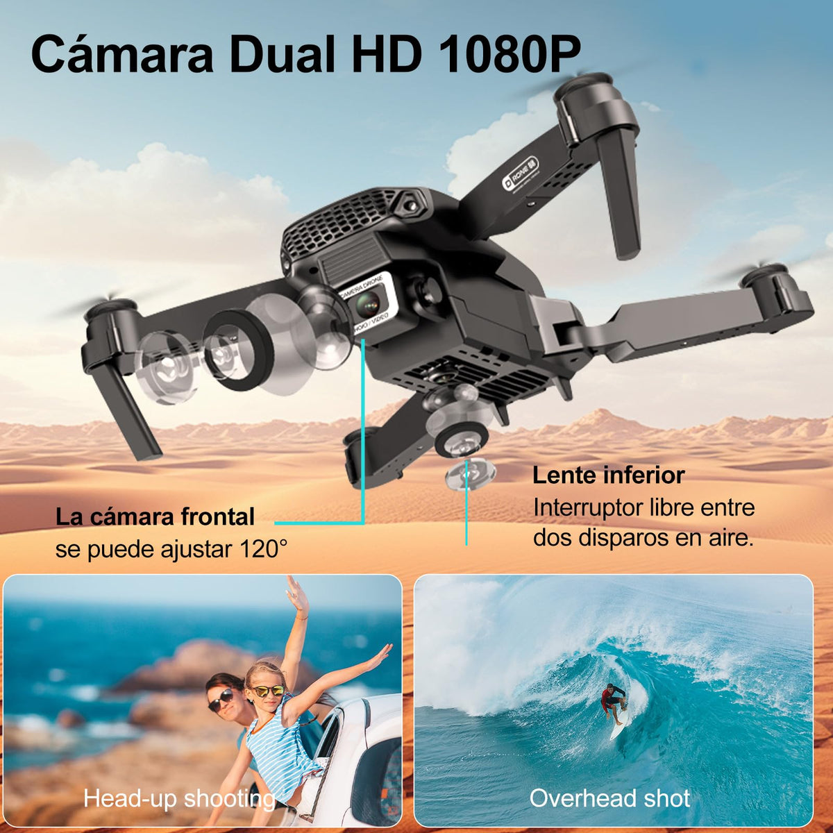 Ourlife Mini Drone con Cámara 4K Dual Hd, Drone Control Remoto Posibilidad de Giro de 360°, Drones Antisísmicos Rastrear El Vuelo de 100 Metros, Dron con Camara para Adolescentes Principiantes Regalo