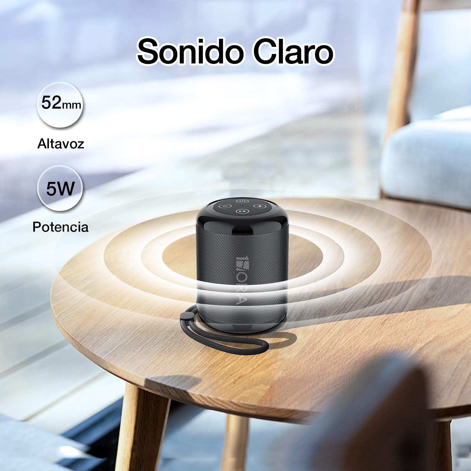 1 Hora Bocina Bluetooth Portatil 5W, Mini Altavoz Inalámbrico con Manos Libres/Micro USB/Radio FM/TF, Compatible con Phone, Tablet, Computadores, Ideal para Viajar, Campear, Negro