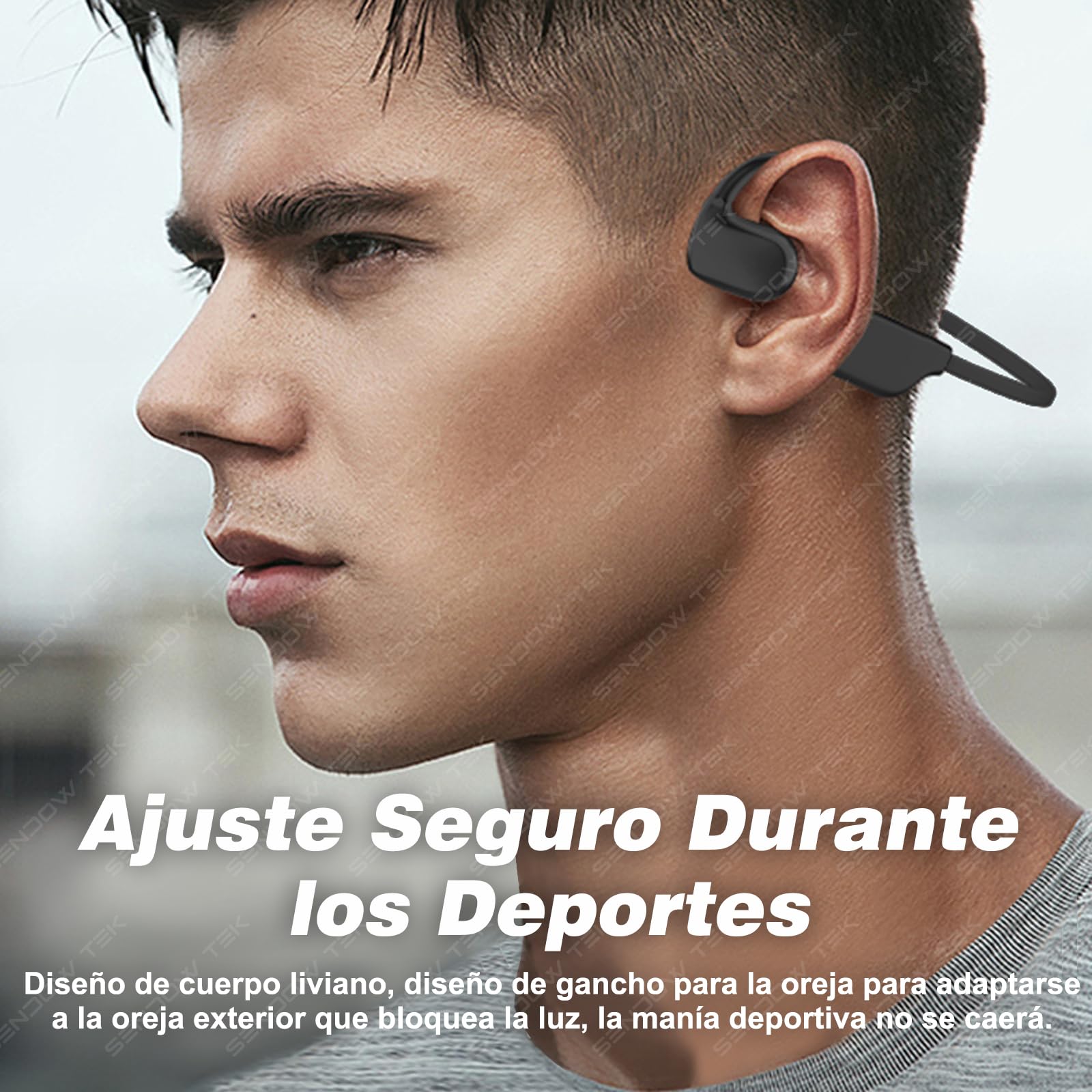 Sendowtek Auriculares de Conducción de Aire Inalámbricos Audífonos Inalámbricos Bluetooth 5.2 Auriculares Inalámbricos Impermeables IPX5 Open-Ear Headphones para Carrera, Deportes y Ejercicio (Negro)