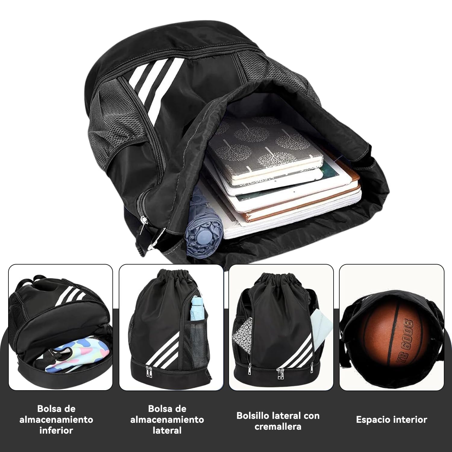 Mochila Deportiva Con Cordón,Bolsas De Cuerdas,Compartimento Separado Para Zapatos,Mochila De Baloncesto Con Compartimento Exterior,Para Natación,Fitness,Yoga,Entrenamiento Deportivo