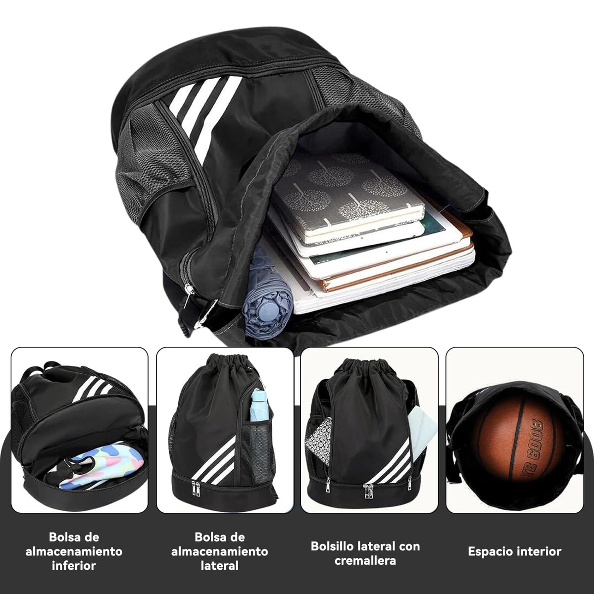 Mochila Deportiva Con Cordón,Bolsas De Cuerdas,Compartimento Separado Para Zapatos,Mochila De Baloncesto Con Compartimento Exterior,Para Natación,Fitness,Yoga,Entrenamiento Deportivo