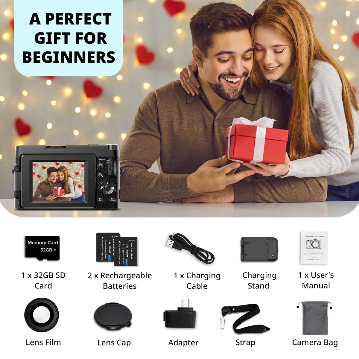 Cámara digital 4K para enfoque automático de fotografía, 2024 última cámara de vlogging de 48 MP para YouTube con tarjeta SD, 2 baterías, 3 pulgadas y 180 ° cámara de viaje compacta para adolescentes