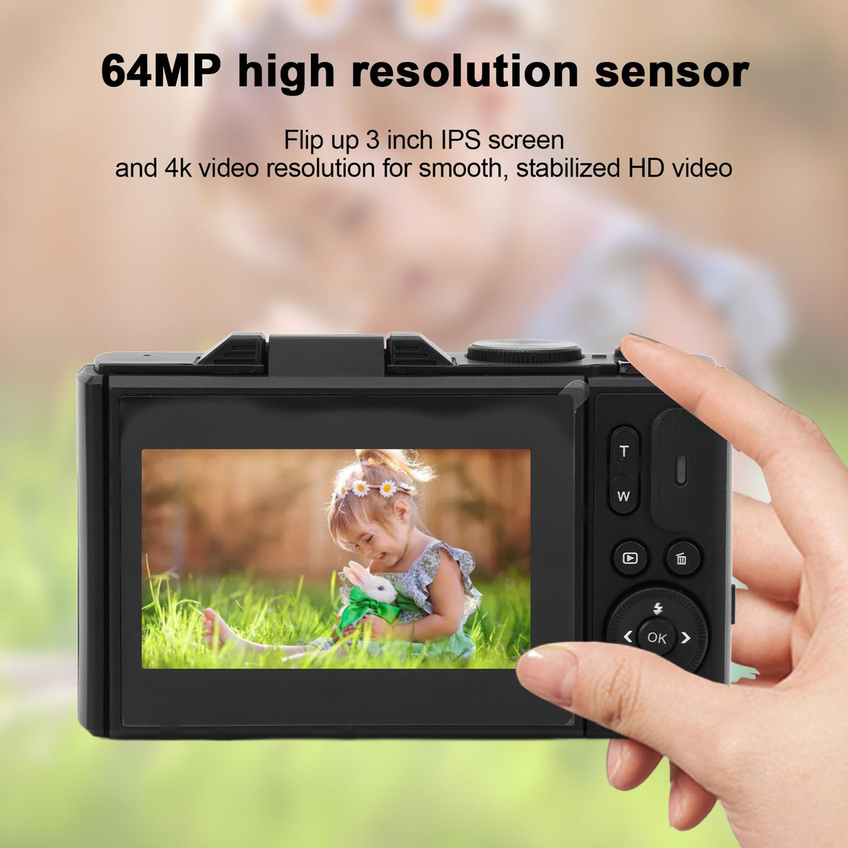 Cámara Digital Retro de 64MP, Cámara de Vlogging Vintage 4K UHD con Zoom de 18X, Enfoque Automático, Pantalla Abatible de 3 Pulgadas para Vlogging de Fotografía de Viajes (Negro)