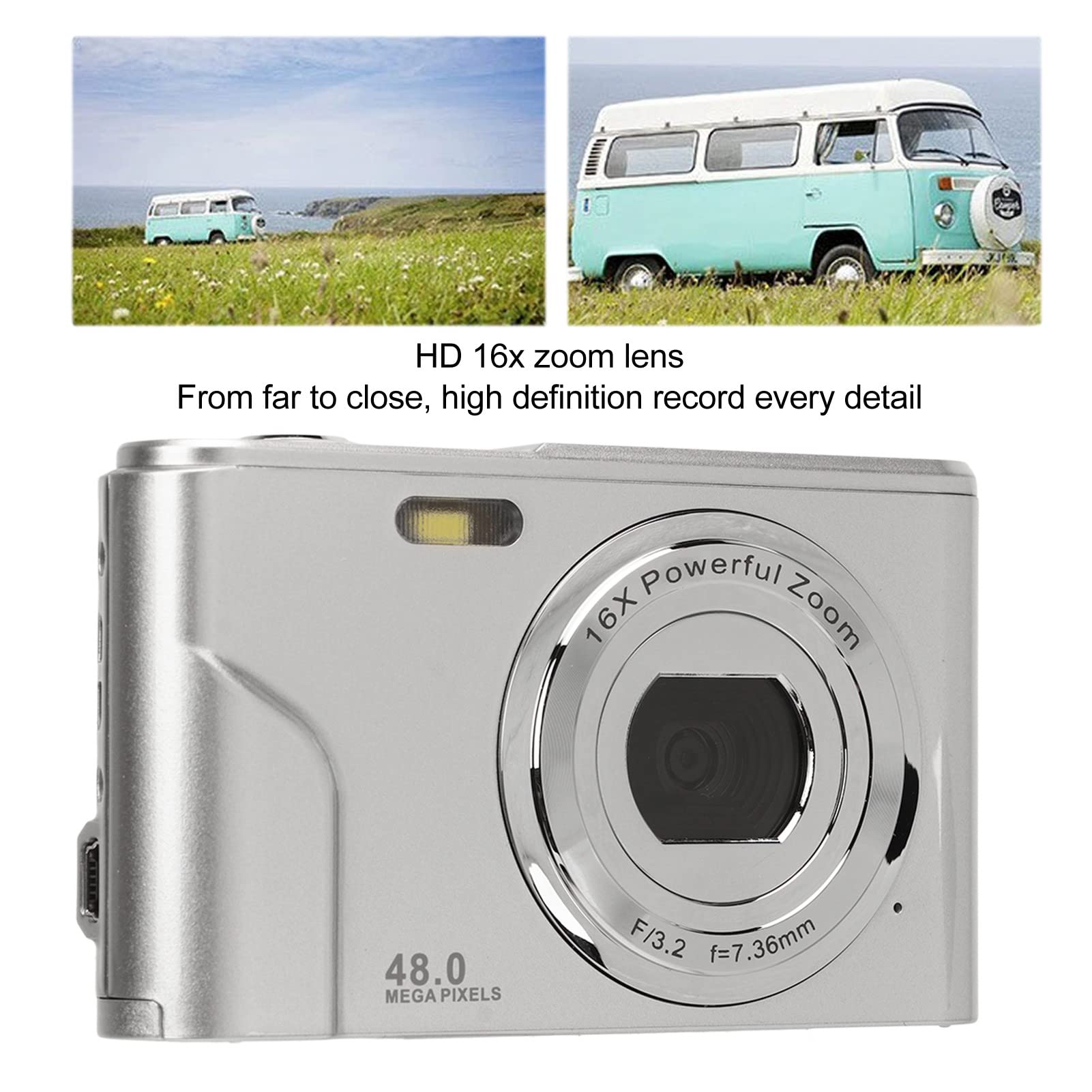 Cámara Digital, HD 1080P 48MP Vlogging Cámara para Niños Videocámara con Pantalla IPS de 2,4 Pulgadas, Zoom 16X Autofocus Compacto Mini Cámara de Bolsillo Regalos para Estudiantes (plata espacial)