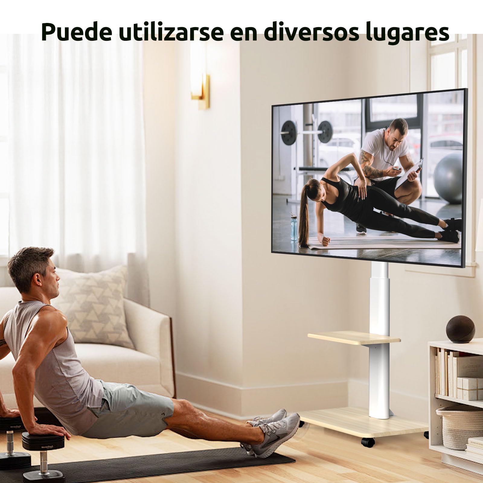 JXMTSPW Soporte para TV con Ruedas Móvil para 32~70 Pulgadas,Soporta hasta 40 KG, MAX VESA 600x400mm,Base para Pantalla Movil Ajustable en Altura Suelo con Bandeja,Carro TV Portátil