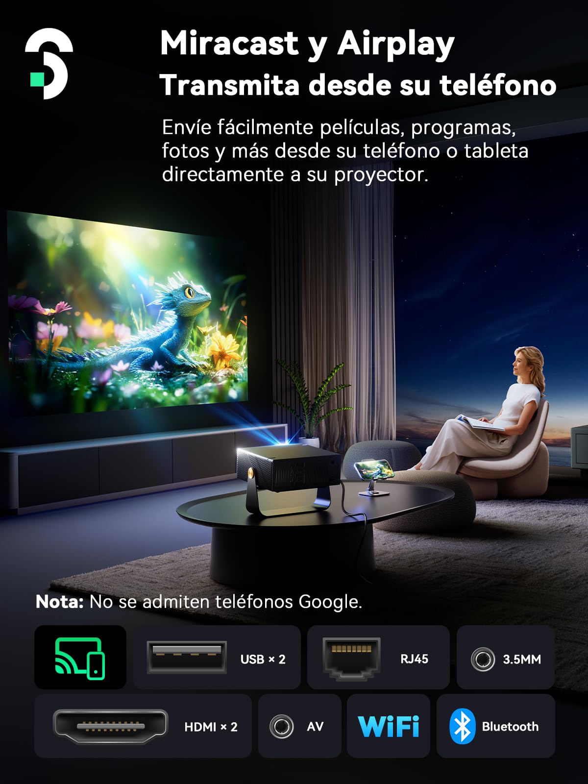 SOOMFON SK3 Android Proyector 4K Soporte Netflix Oficial WiFi y Bluetooth, 1080P Nativo 500 ANSI, Enfoque Automático y Corrección Keystone, Portátil para Cine en Casa y Exterior hasta 200"