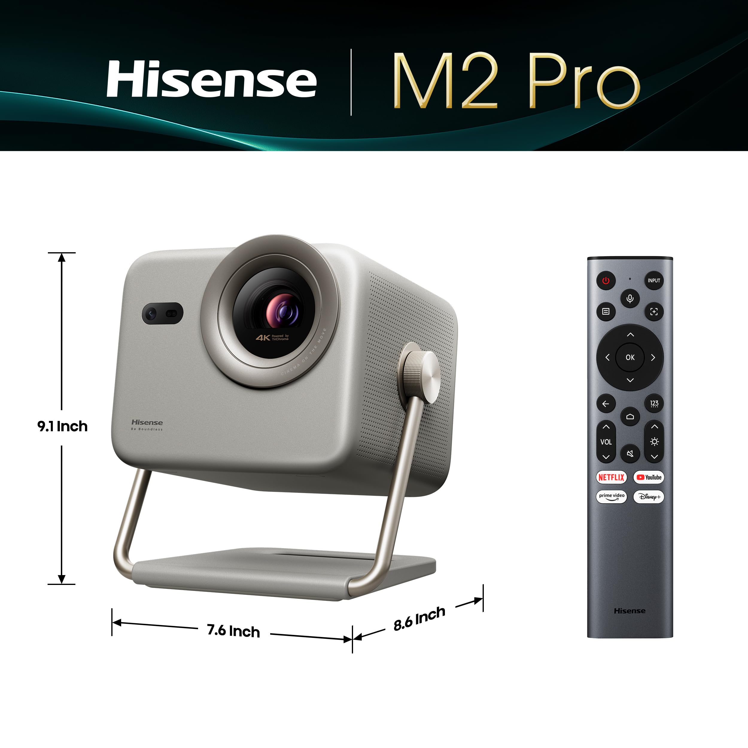 Hisense M2 Pro-4K UHD Smart VIDAA Proyector con tamaño de proyección de 65 a 200 Pulgadas, láser de Triple Color, AI 4K Upscaler, 1300 lúmenes, 3D Ready y DTS Virtual: X