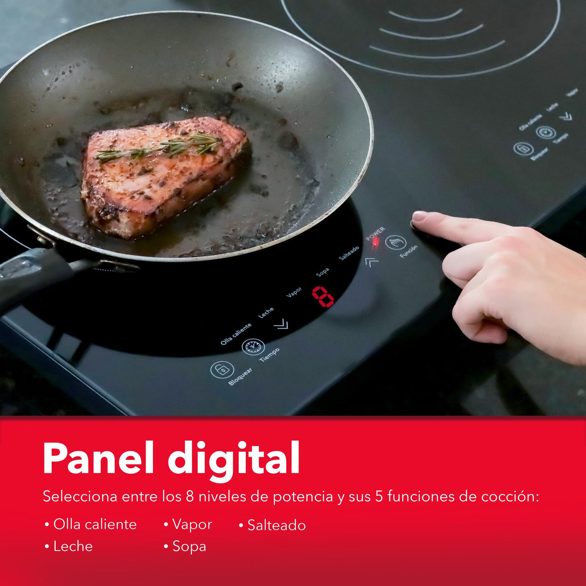 RCA Parrilla de Inducción Doble Quemador RC-12A4, Diseño Moderno y Elegante de Cristal Templado Negro, Controles Táctiles, Seguridad Avanzada, Bloqueo para Niños, Compacta y Potente, Fácil Limpieza.